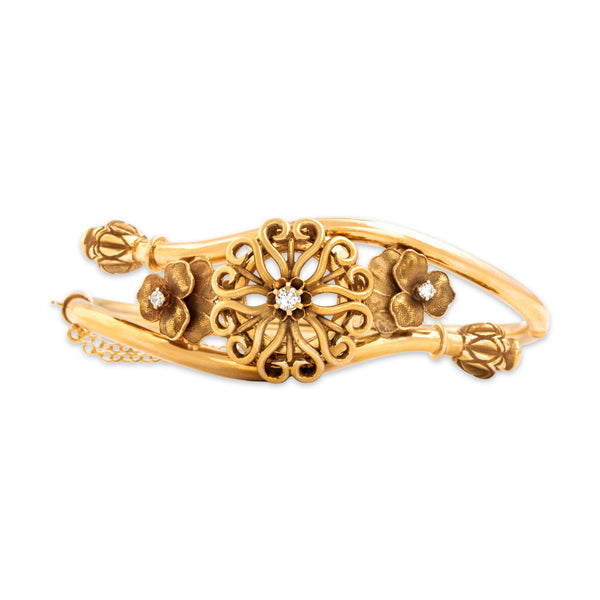 Vintage 14k Yellow Gold Diamond Stunning Floral Bracelet 6.25
