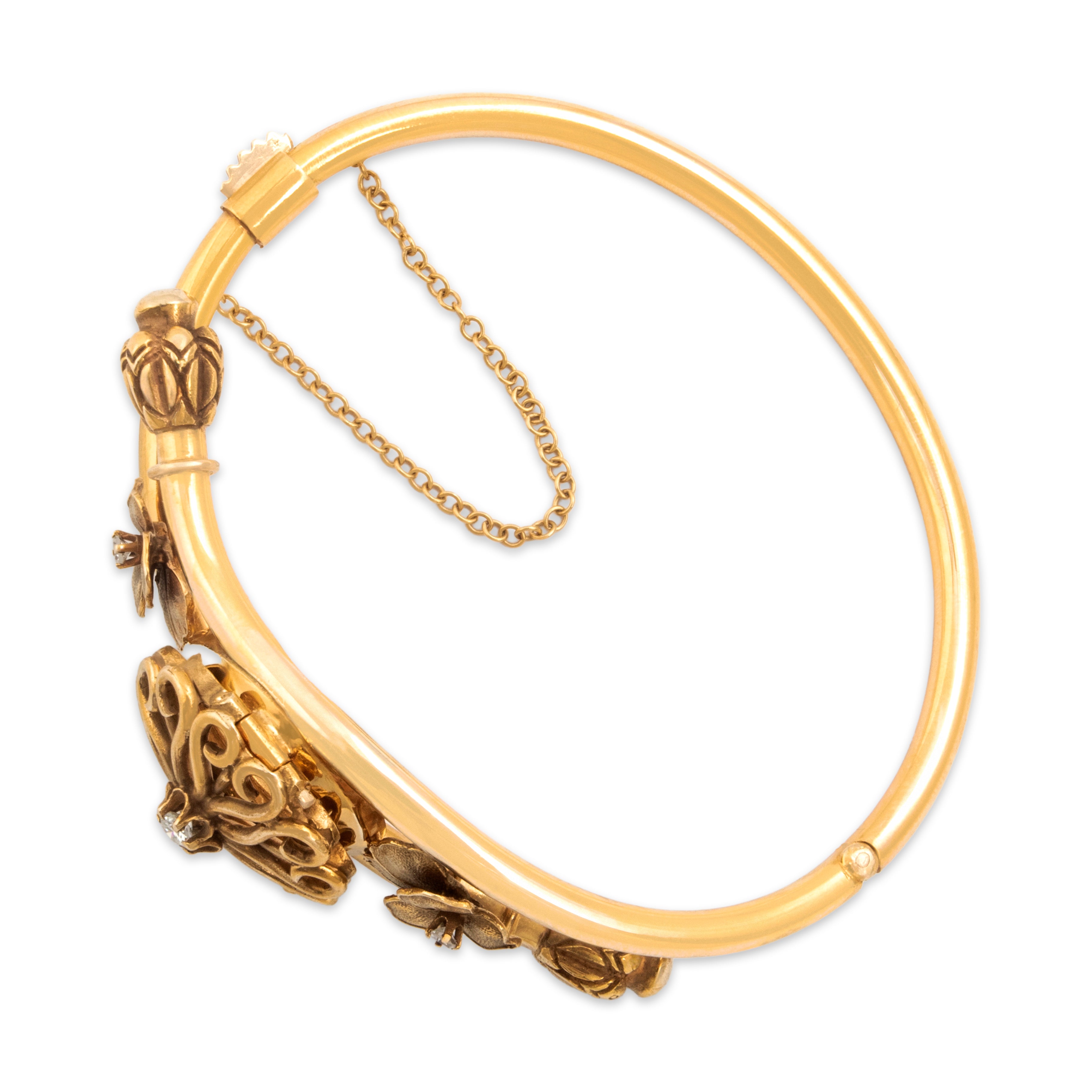 Vintage 14k Yellow Gold Diamond Floral Bracelet - Overall view