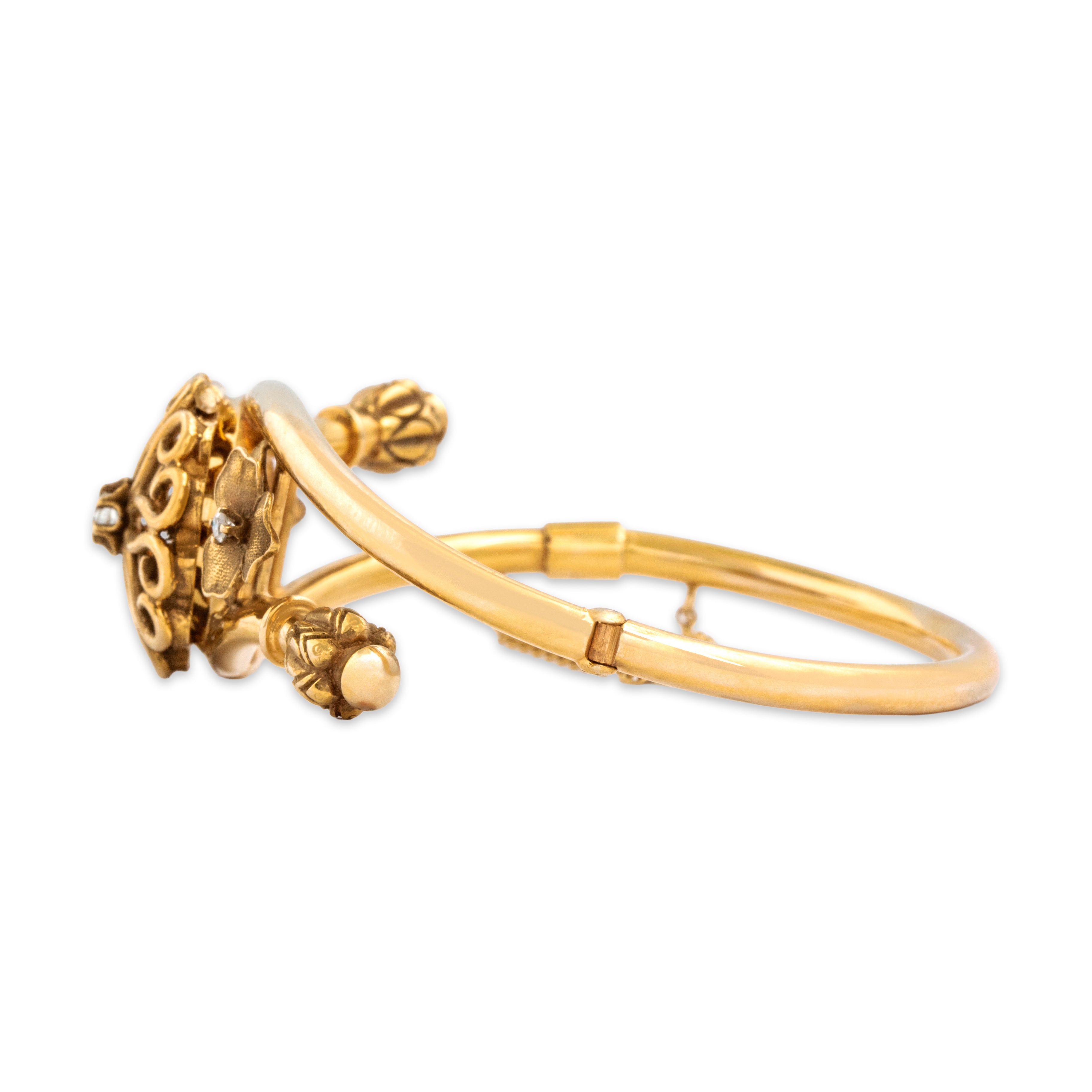 Vintage 14k Yellow Gold Diamond Floral Bracelet - Side view