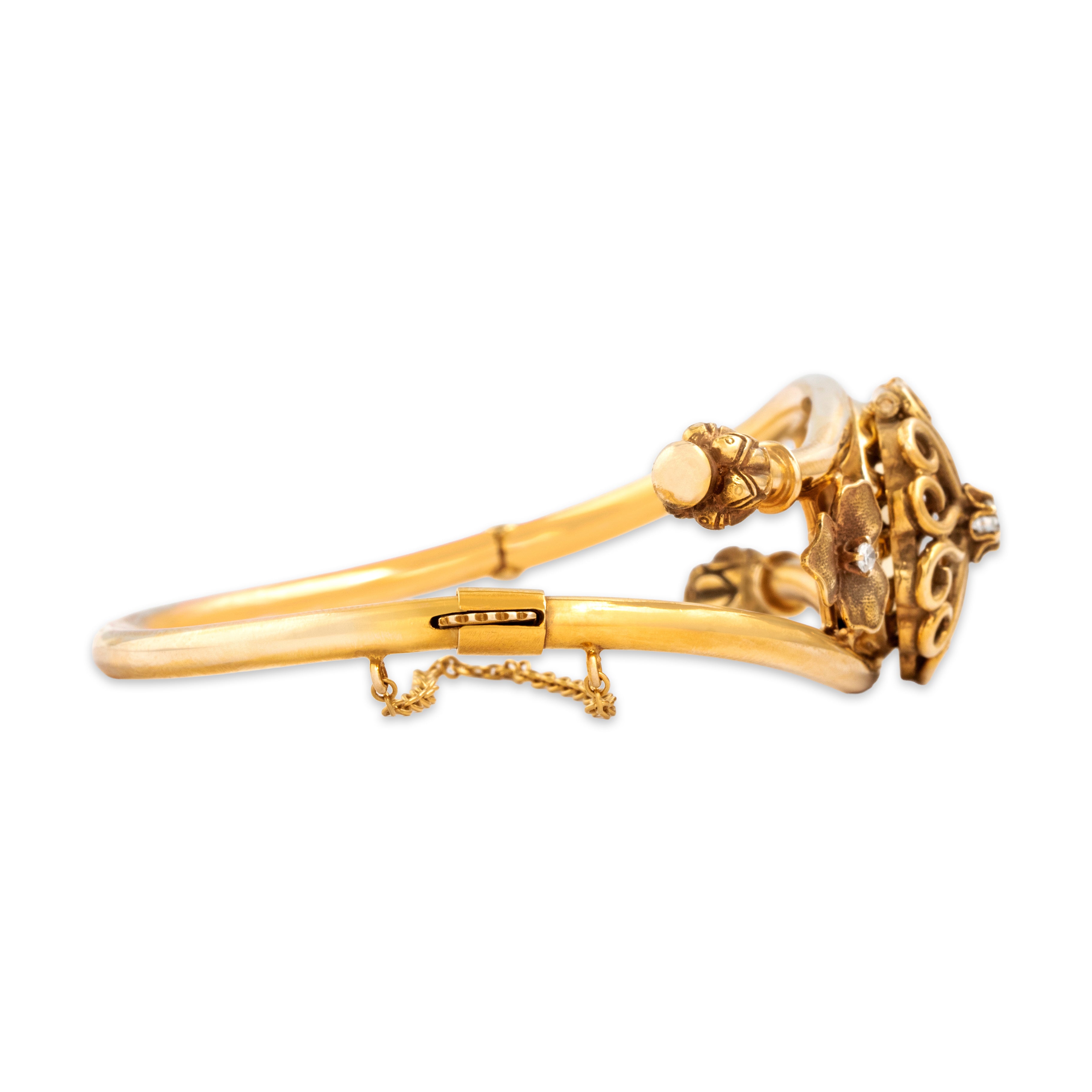 Vintage 14k Yellow Gold Diamond Floral Bracelet - Side view
