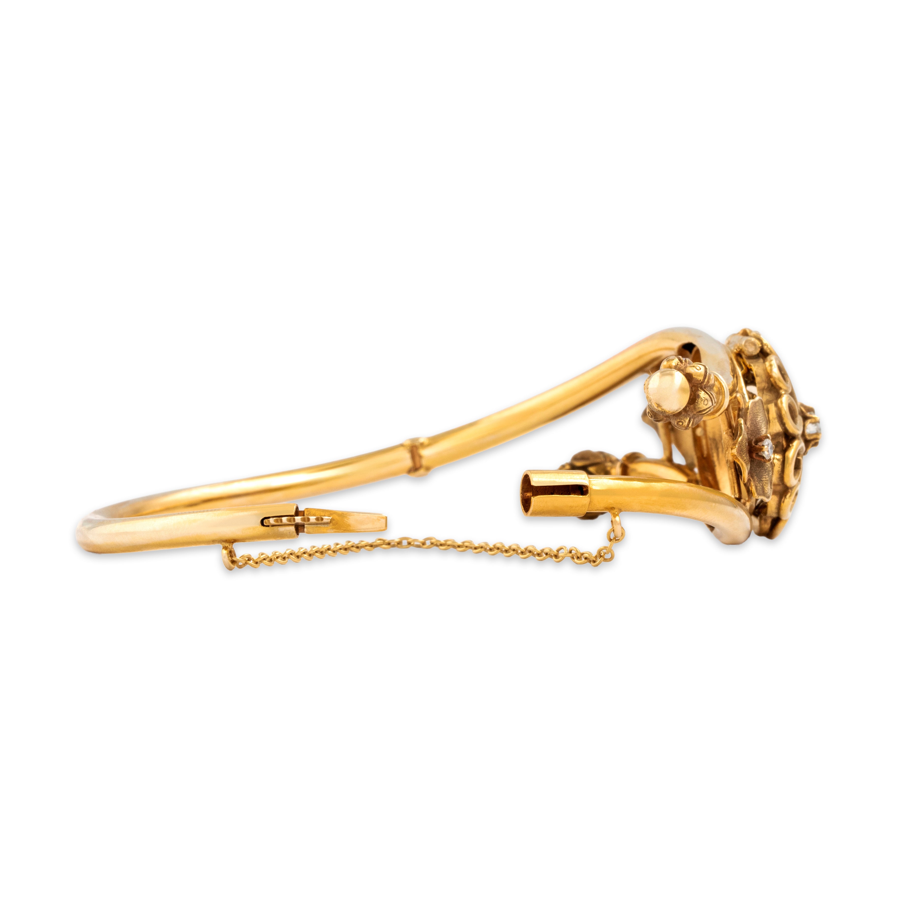Vintage 14k Yellow Gold Diamond Floral Bracelet - Side view