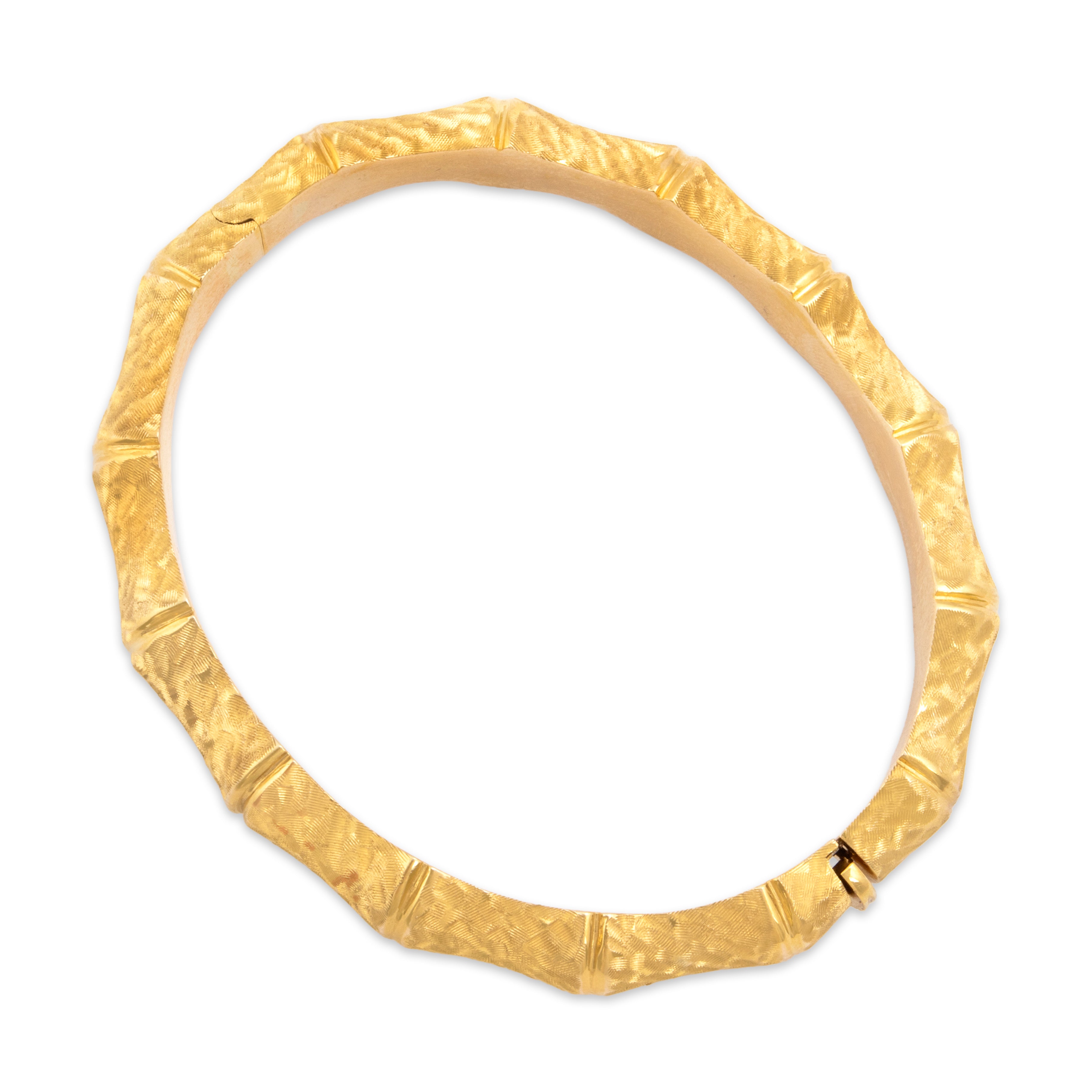 Vintage Italian Bold Textured Bamboo Bracelet 14k Yellow Gold - detail view #2