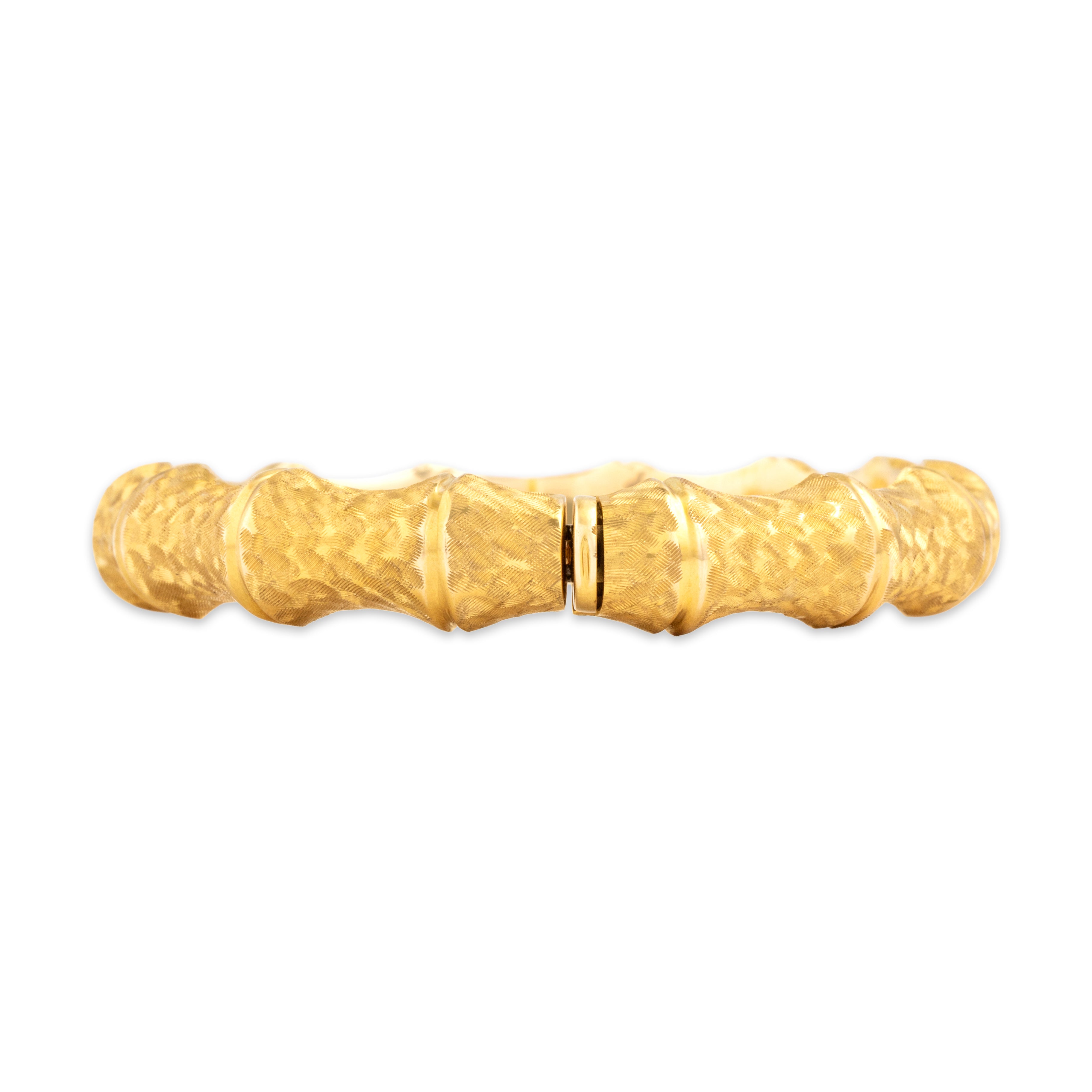 Vintage Italian Bold Textured Bamboo Bracelet 14k Yellow Gold - detail view #3