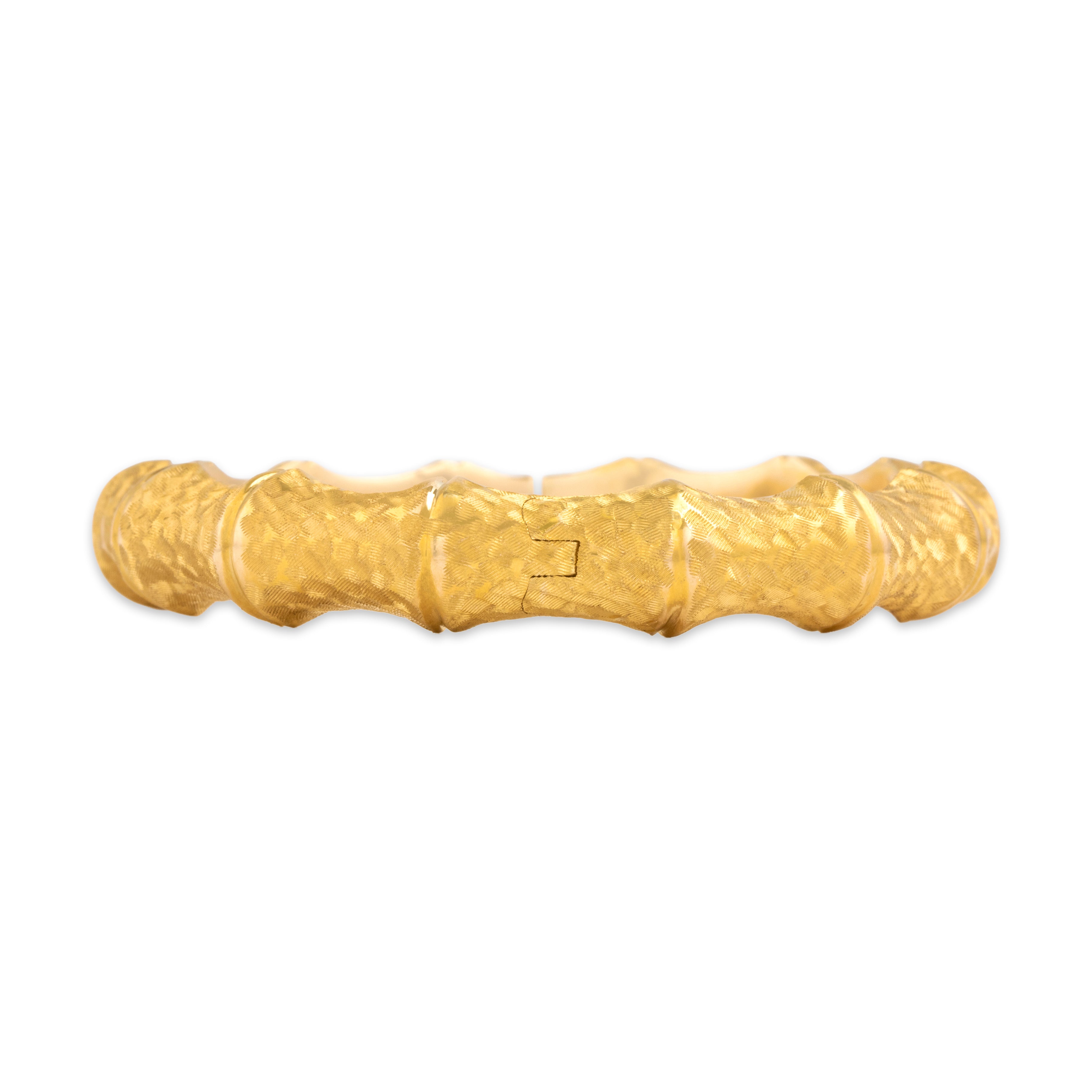 Vintage Italian Bold Textured Bamboo Bracelet 14k Yellow Gold - Overall view