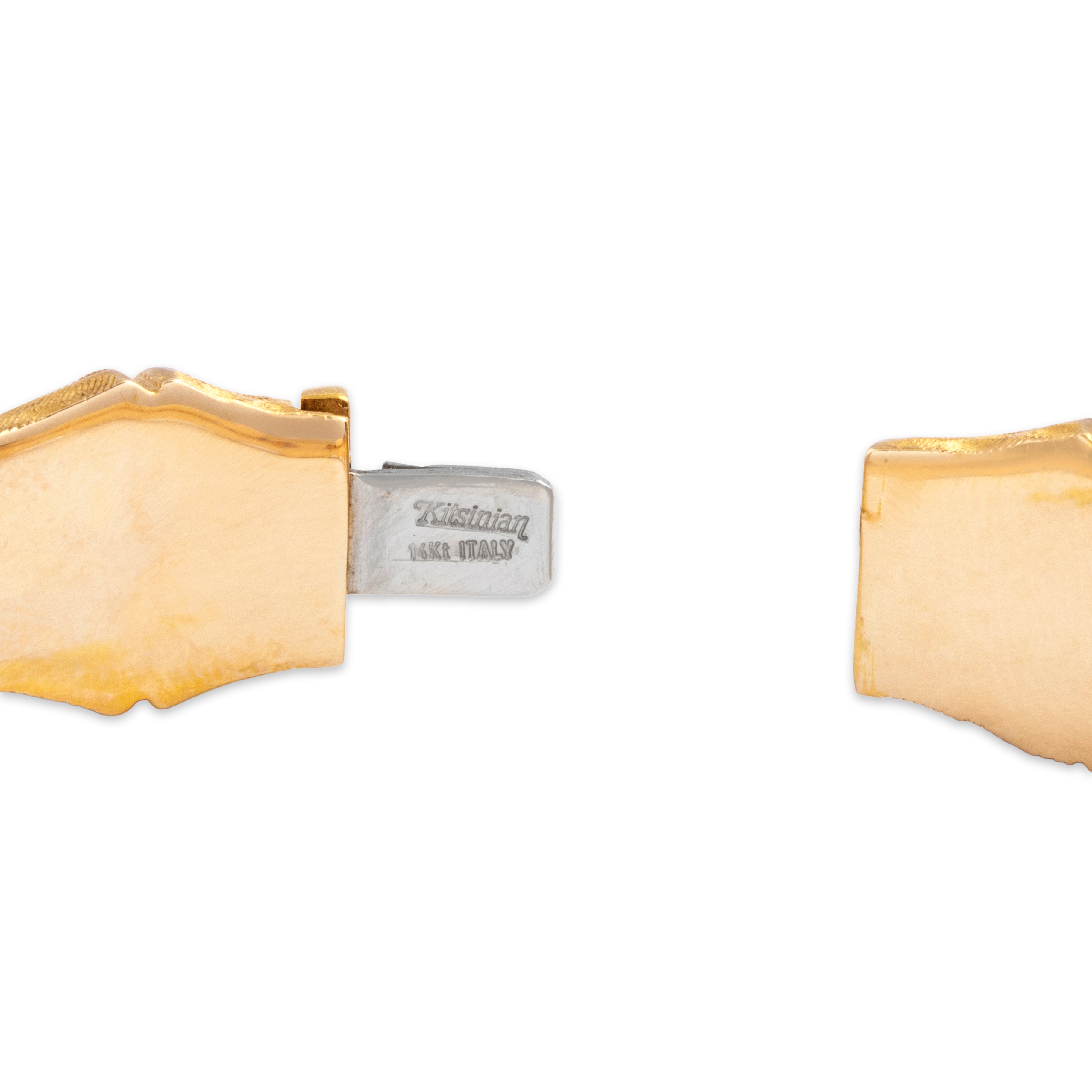 Vintage Italian Bold Textured Bamboo Bracelet 14k Yellow Gold - Hallmark view