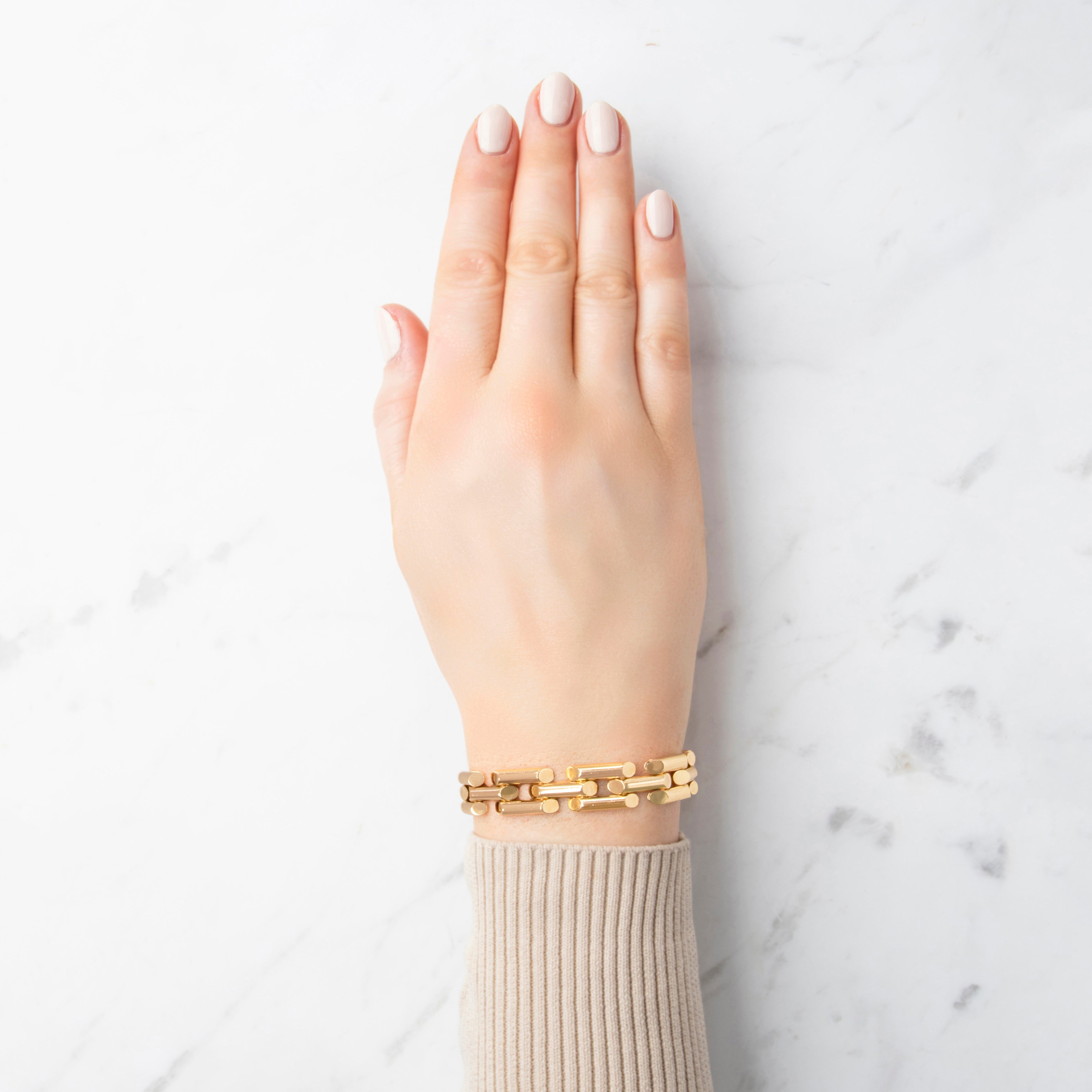 Vintage 14k Yellow Gold Fabulous Sculptural Tubular Link Bracelet 5.75