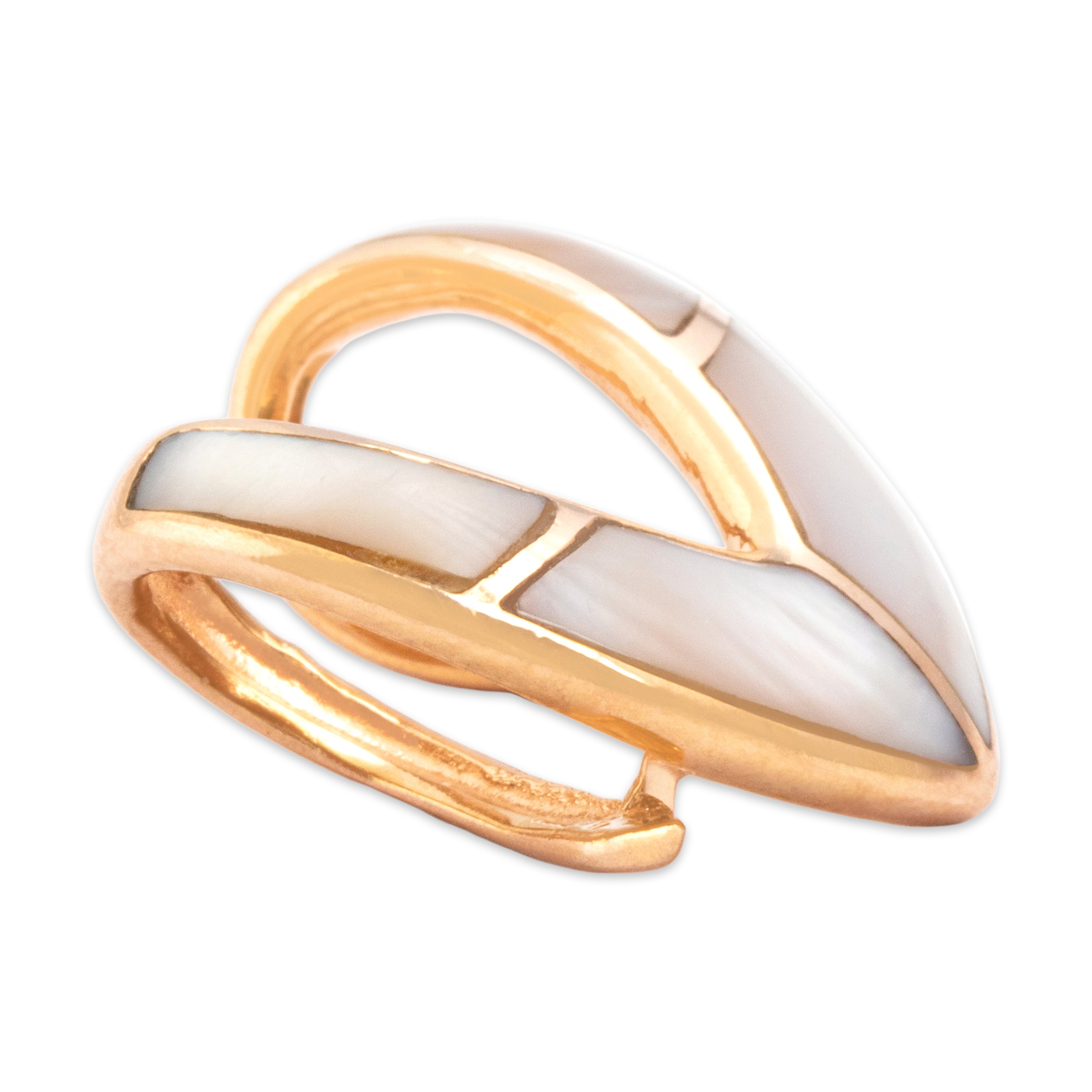 Vintage 14k Rose Gold Mother Of Pearl V-Shaped Inlay Pendant - Side view