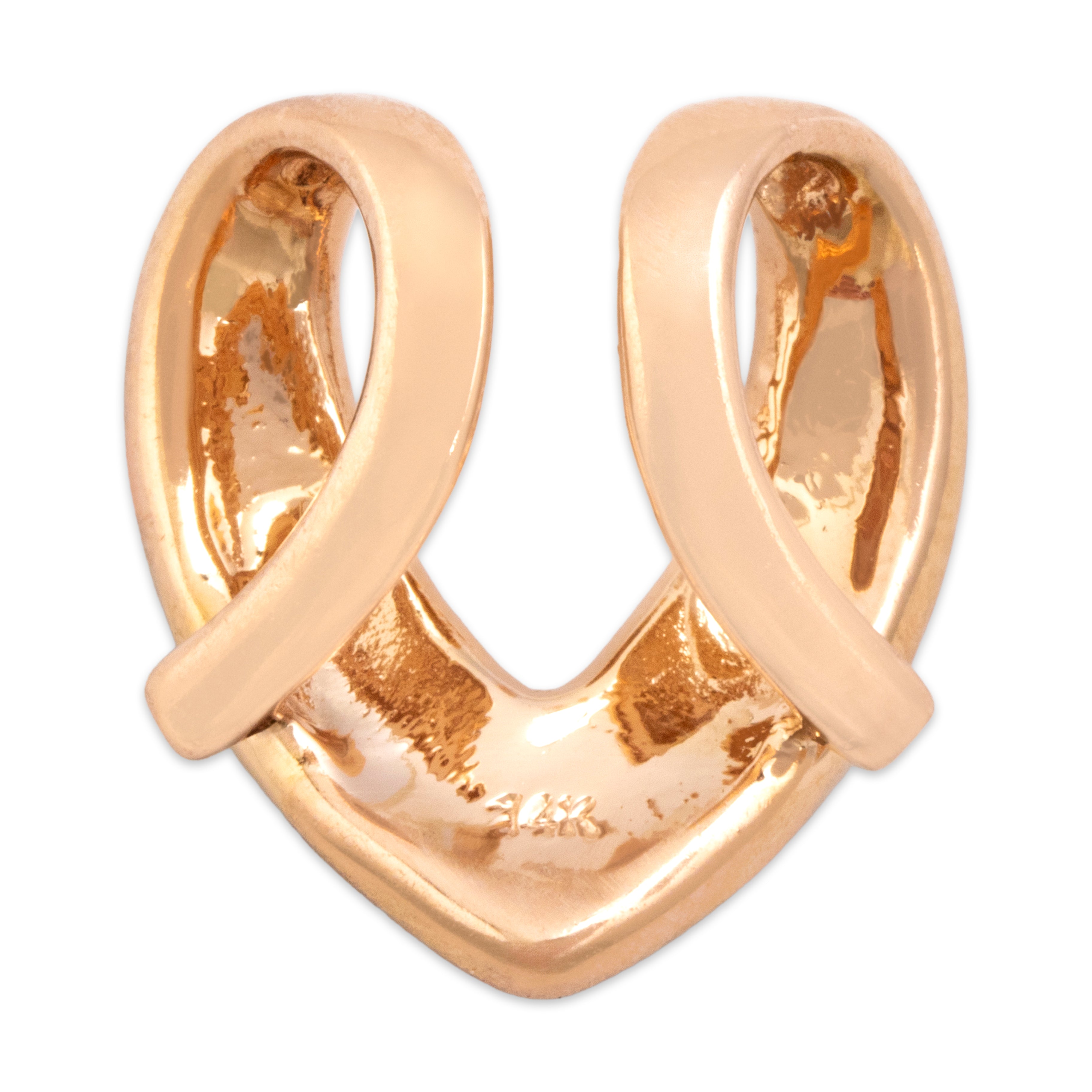 Vintage 14k Rose Gold Mother Of Pearl V-Shaped Inlay Pendant - Back view