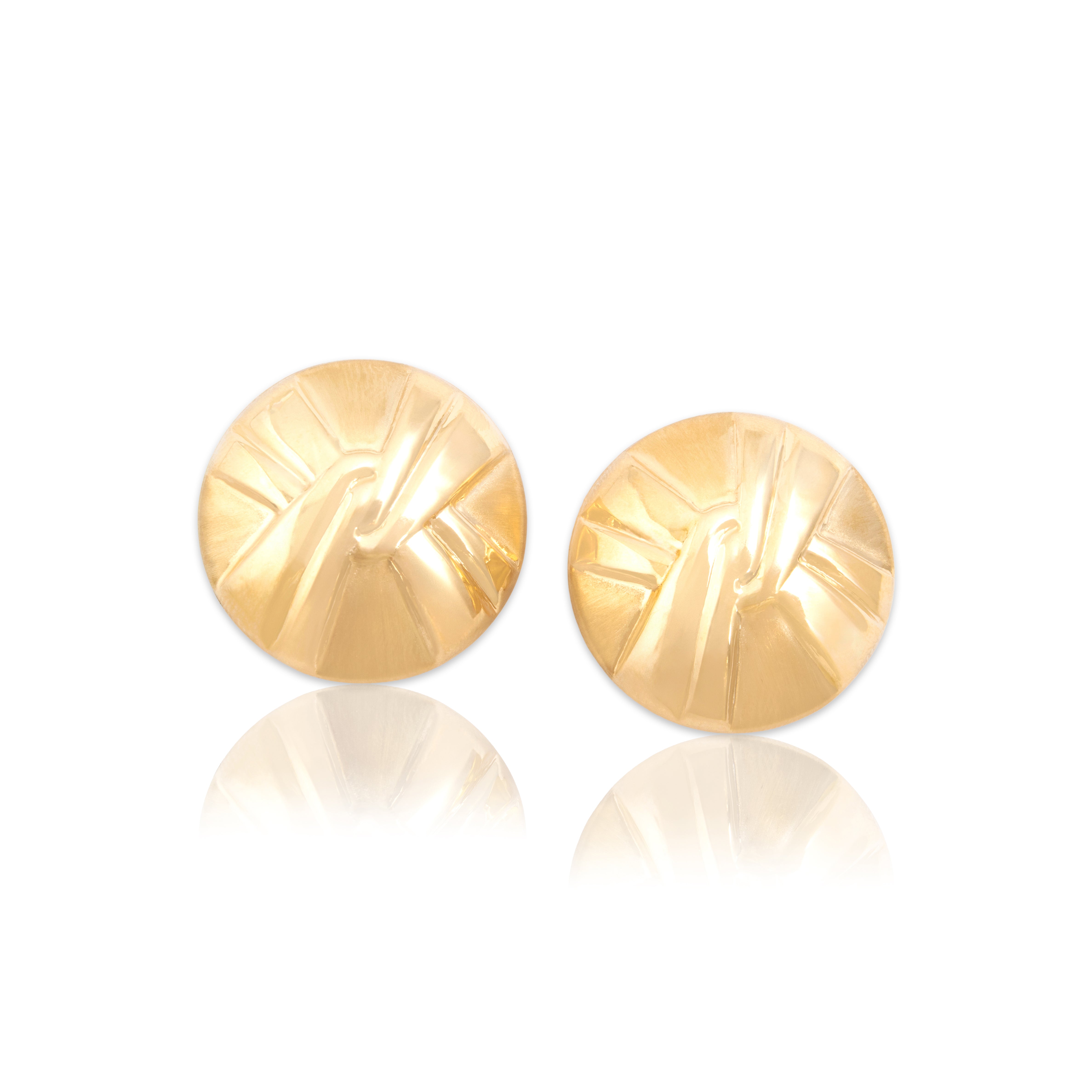 Vintage Large 14k Yellow Gold Lightweight Textured Button Earrings