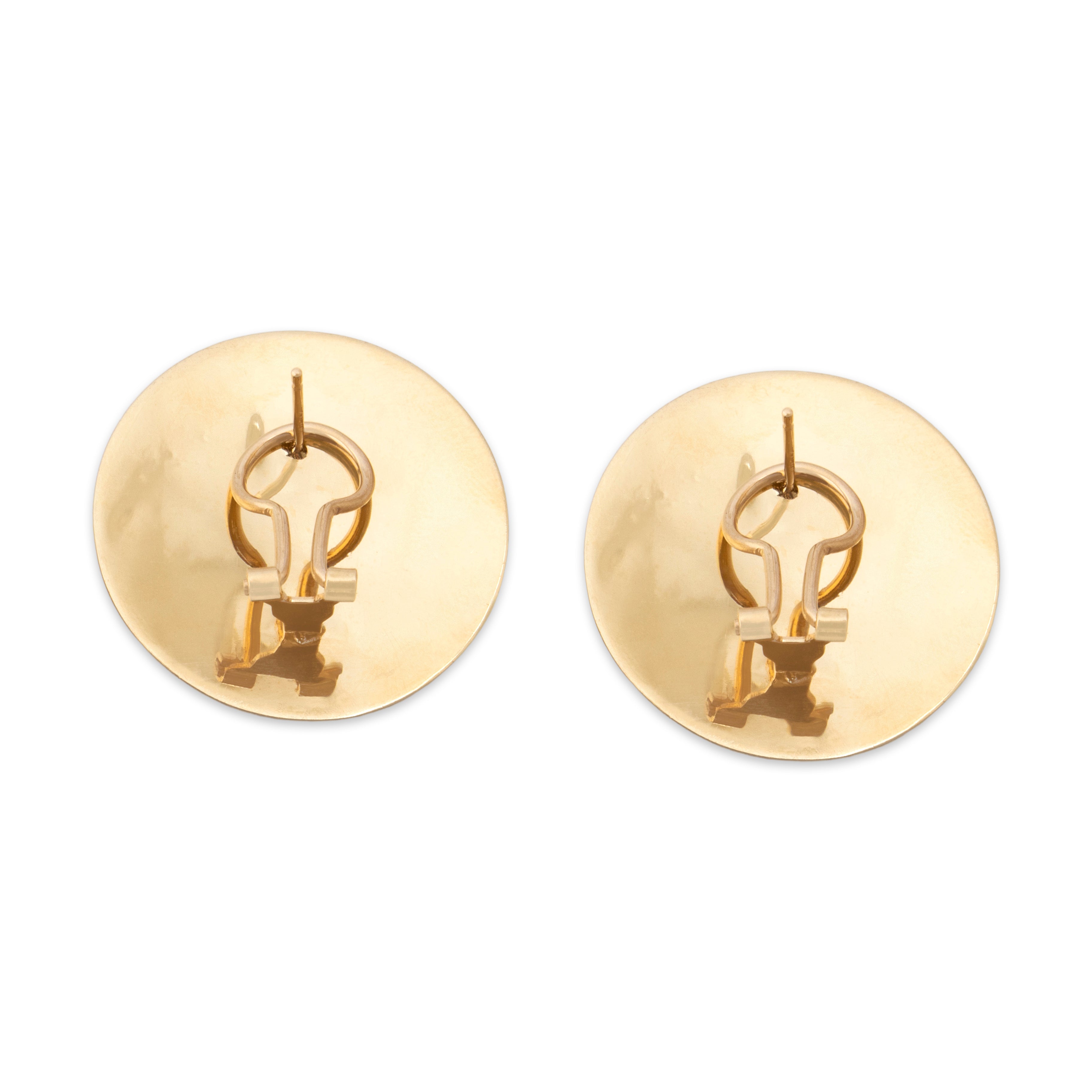 Large Lightweight Vintage 14k Yellow Gold Textured Button Earrings - Back view