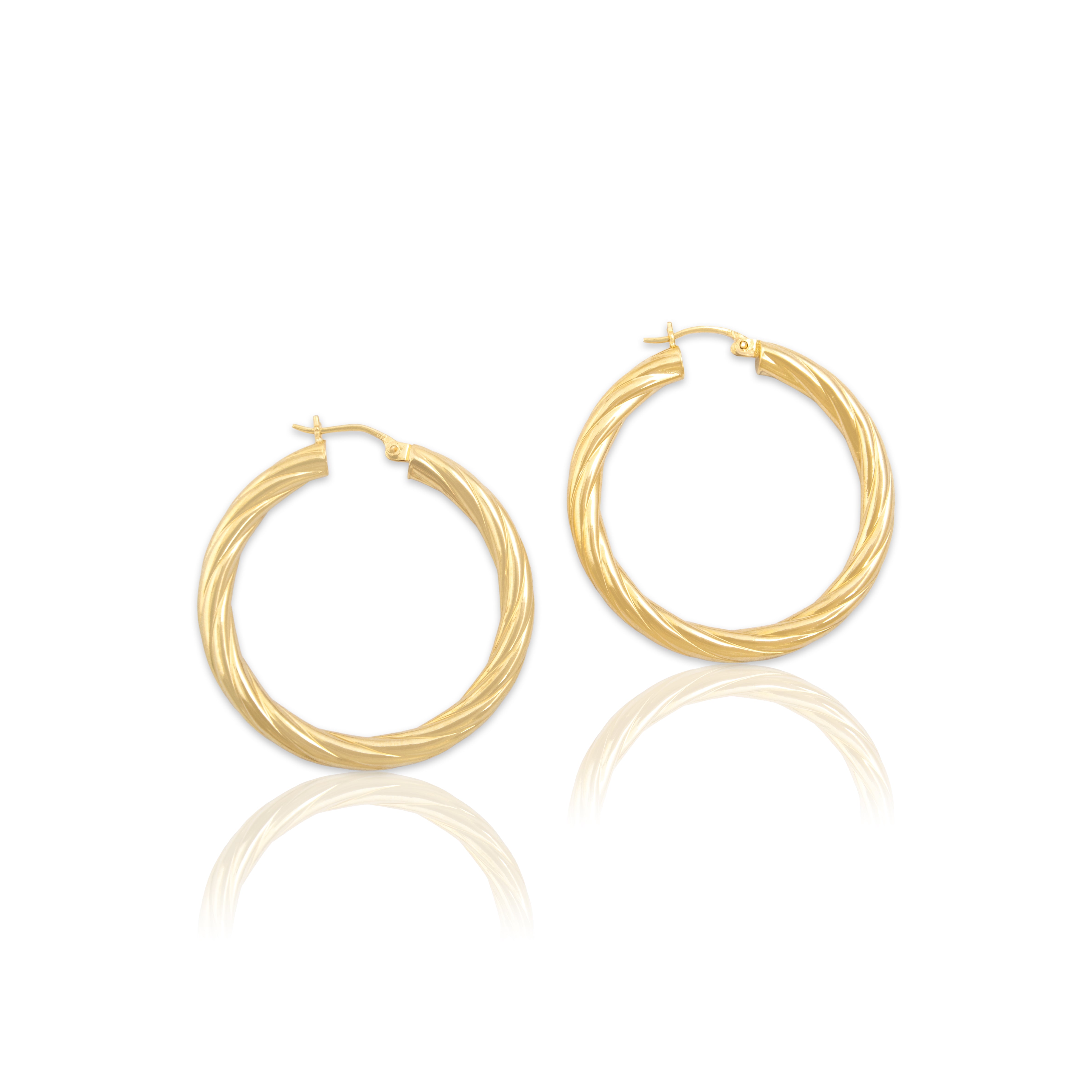Vintage 14k Yellow Gold Twisted Rope Hoop Earrings - Close-up view