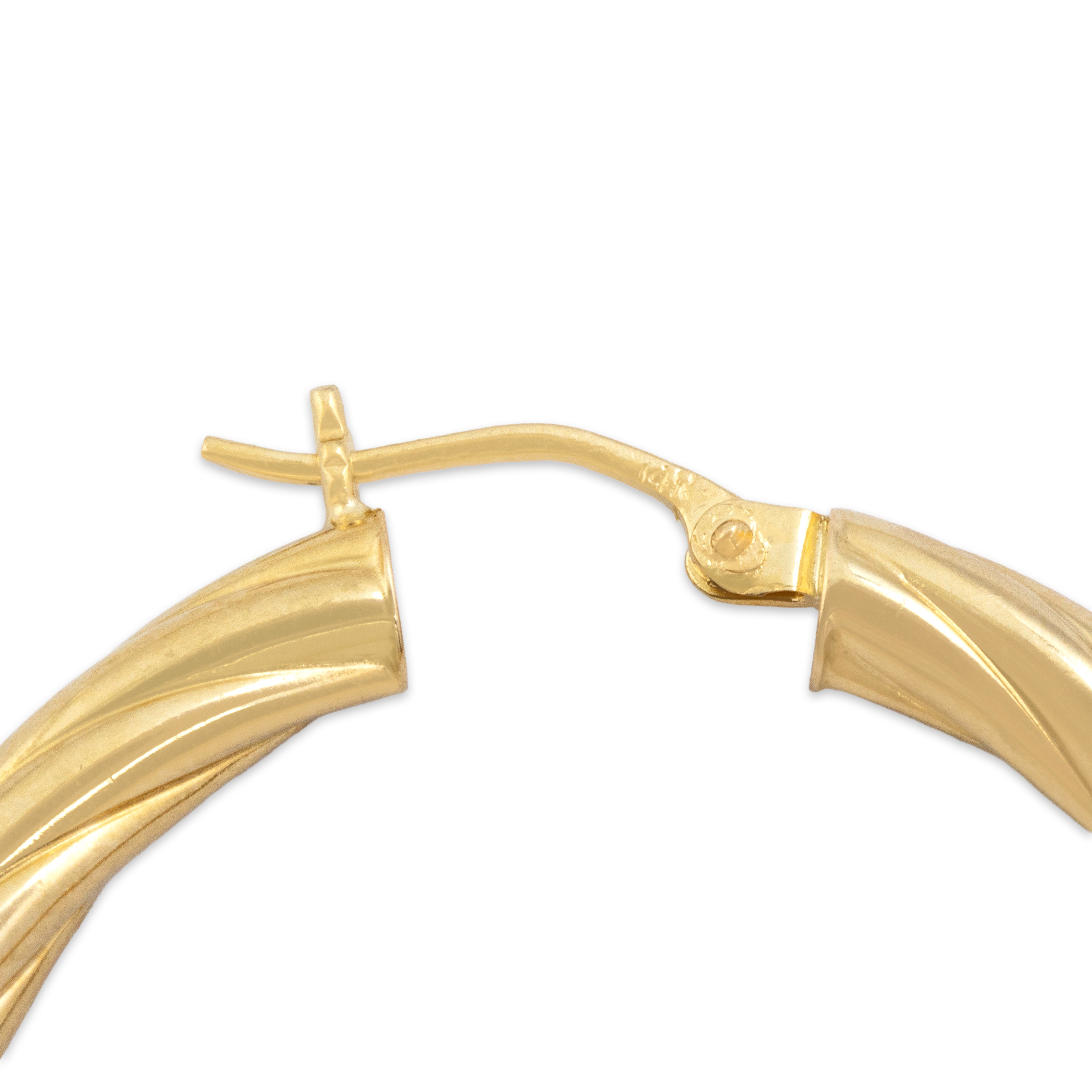 Vintage 14k Yellow Gold Twisted Rope Hoop Earrings - Hallmark view