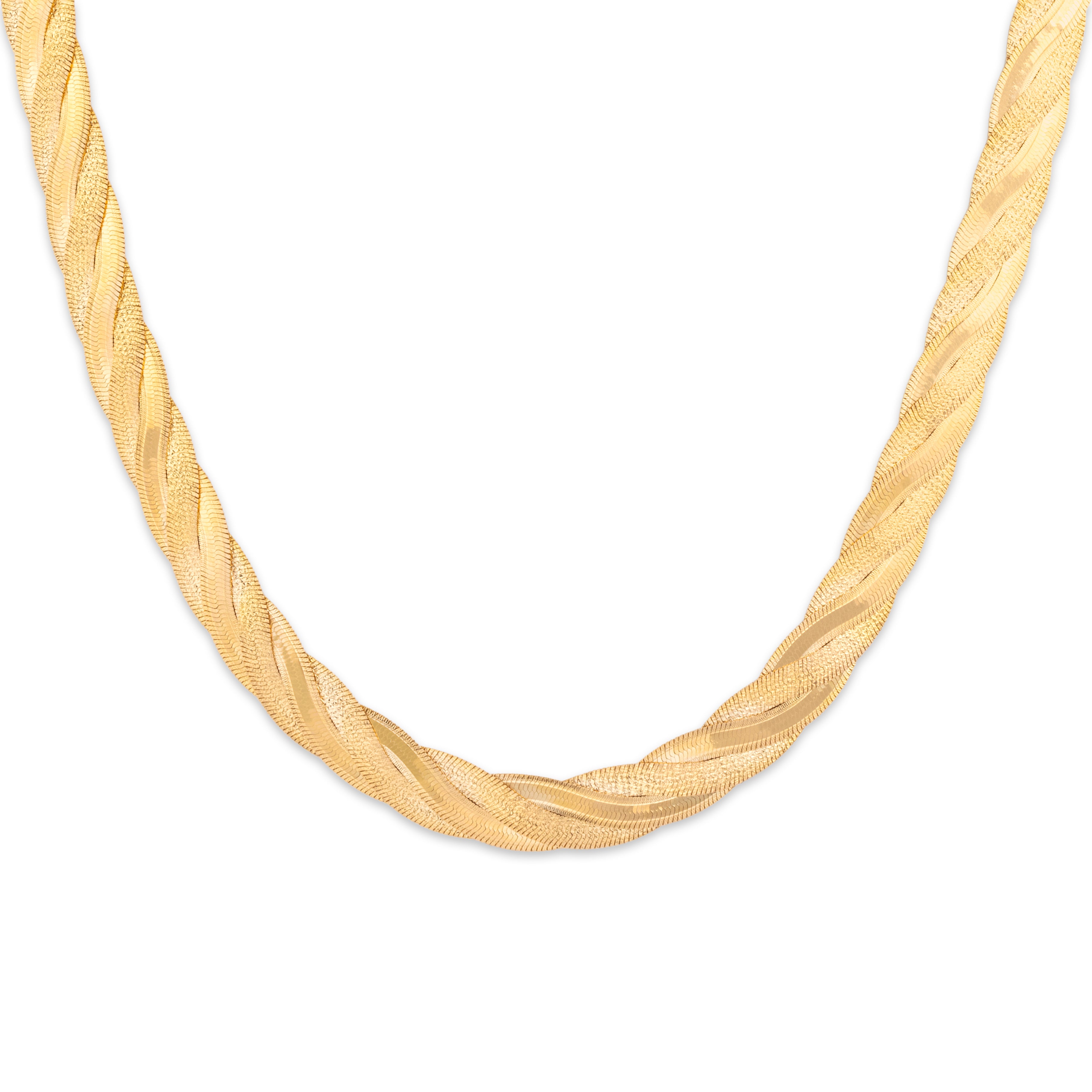 Vintage Italian Woven Herringbone 14k Yellow Gold Necklace - detail view #1