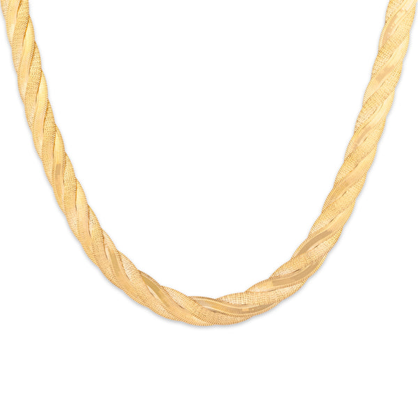 Vintage Italian Woven Herringbone 14k Yellow Gold Necklace 18