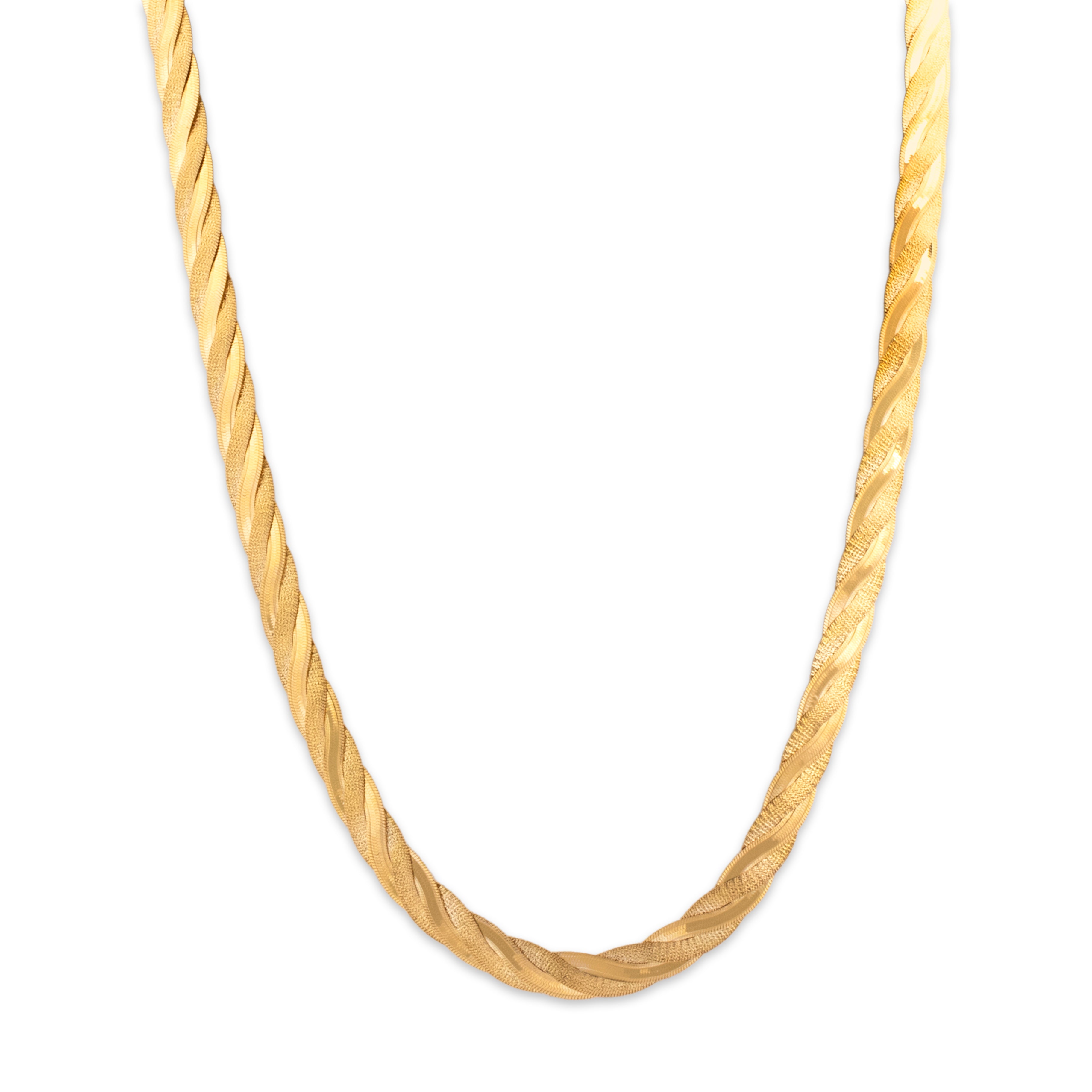 Vintage Italian Woven Herringbone 14k Yellow Gold Necklace - Close-up view