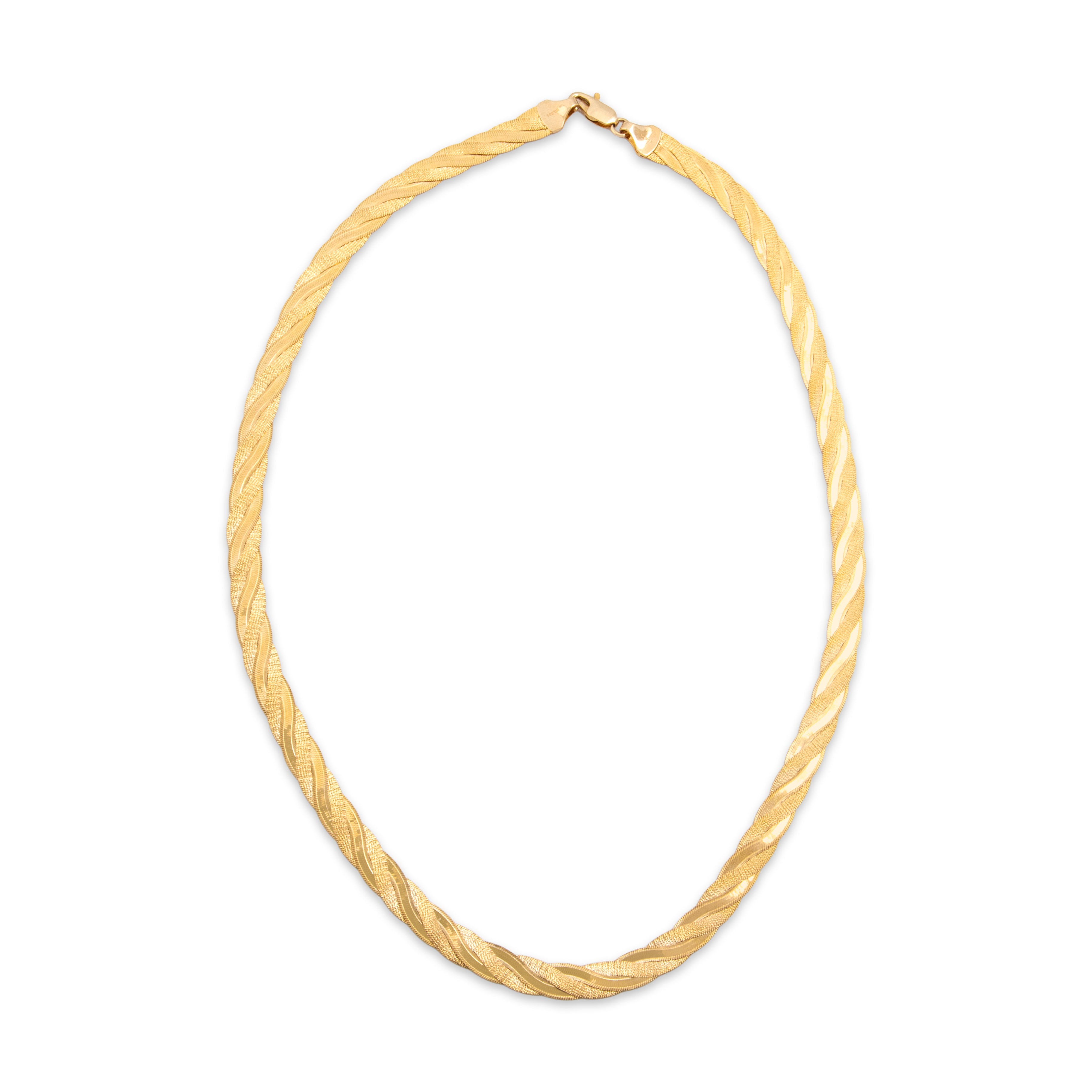 Vintage Italian Woven Herringbone 14k Yellow Gold Necklace - Overall view