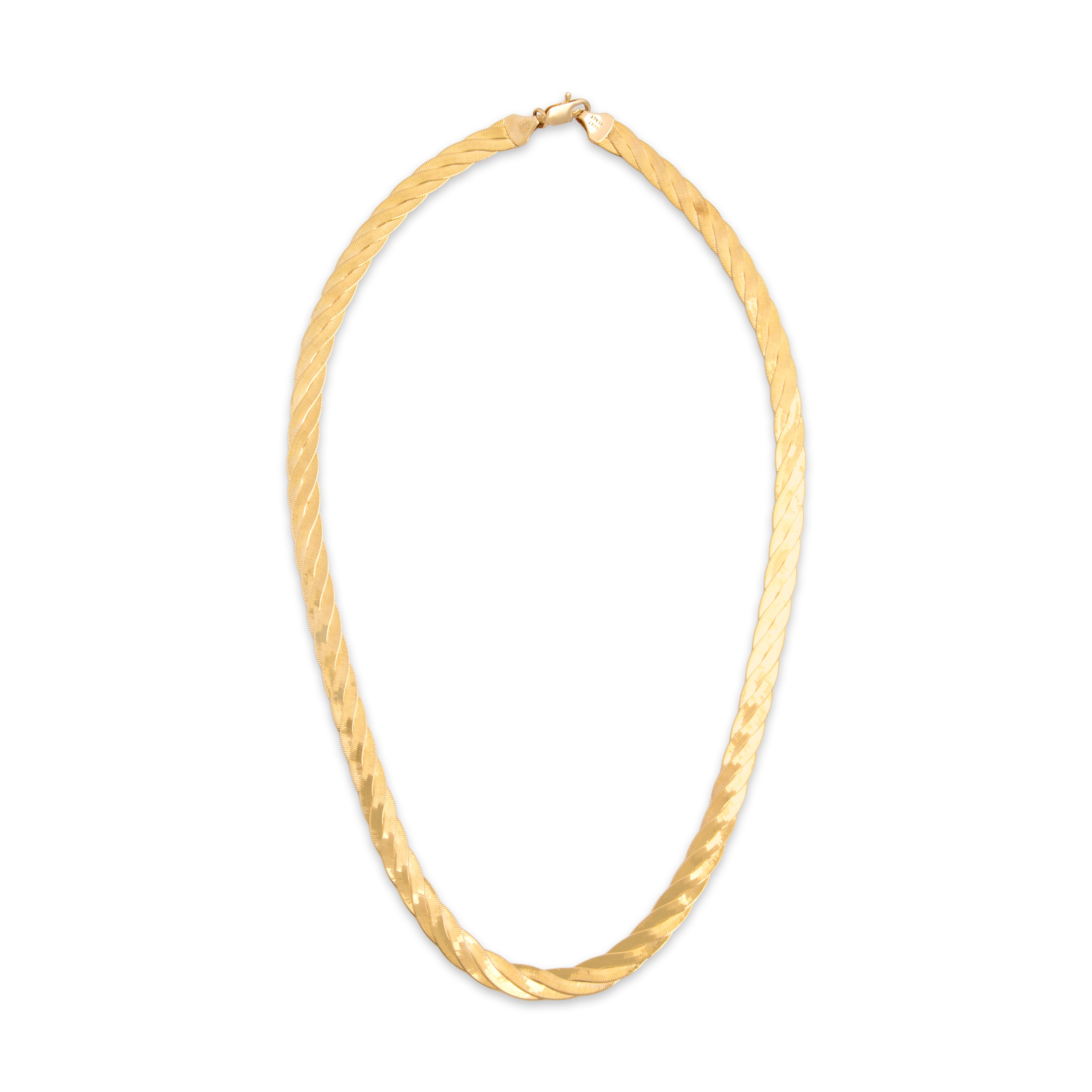 Vintage Italian Woven Herringbone 14k Yellow Gold Necklace - Overall view