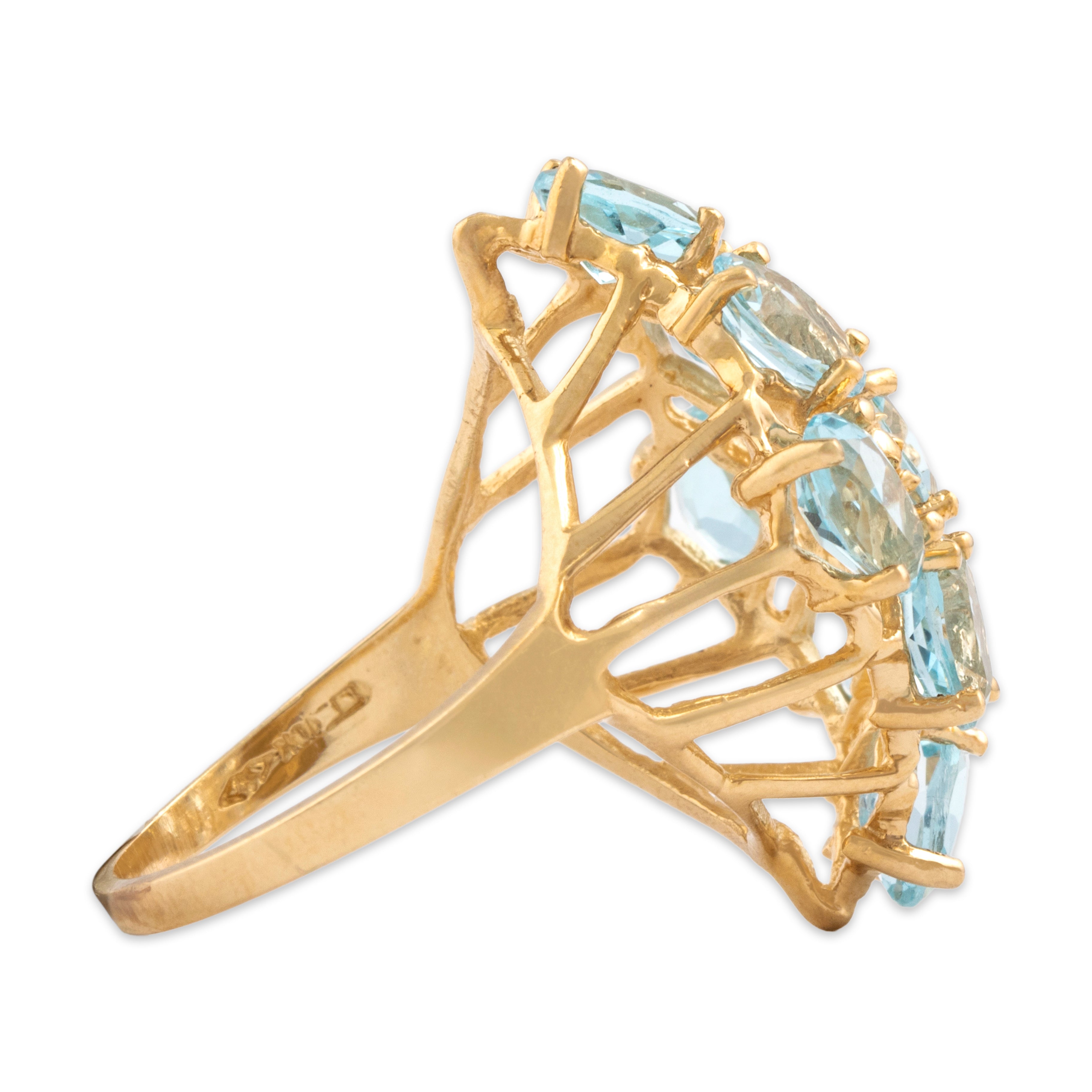 Vintage 10k Yellow Gold 3.10cttw Sky Blue Topaz Brilliant Cluster Cocktail Ring - Side view