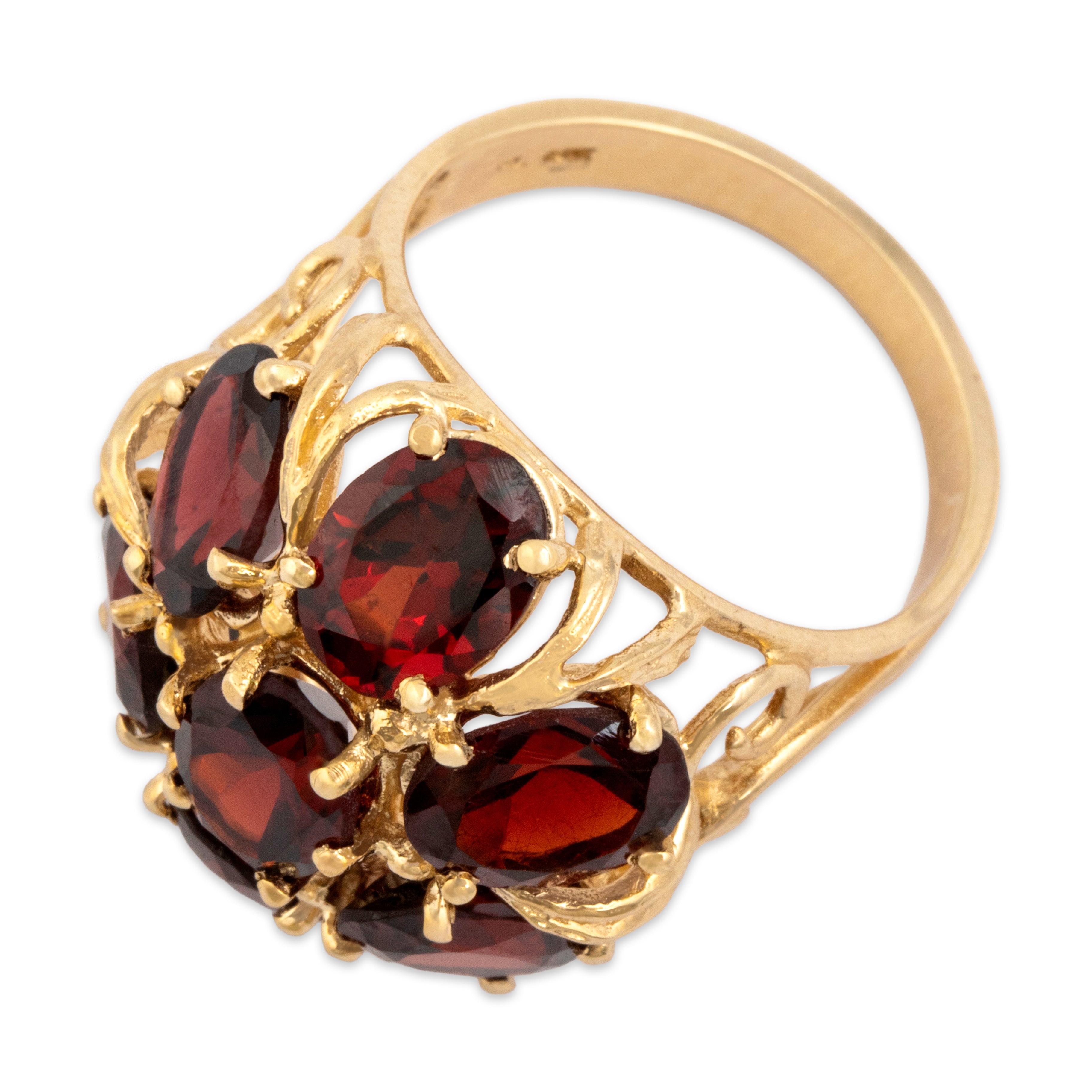 Vintage Large 10k Yellow Gold 10.26cttw Garnet Dome Oval Halo Ring - Overall view