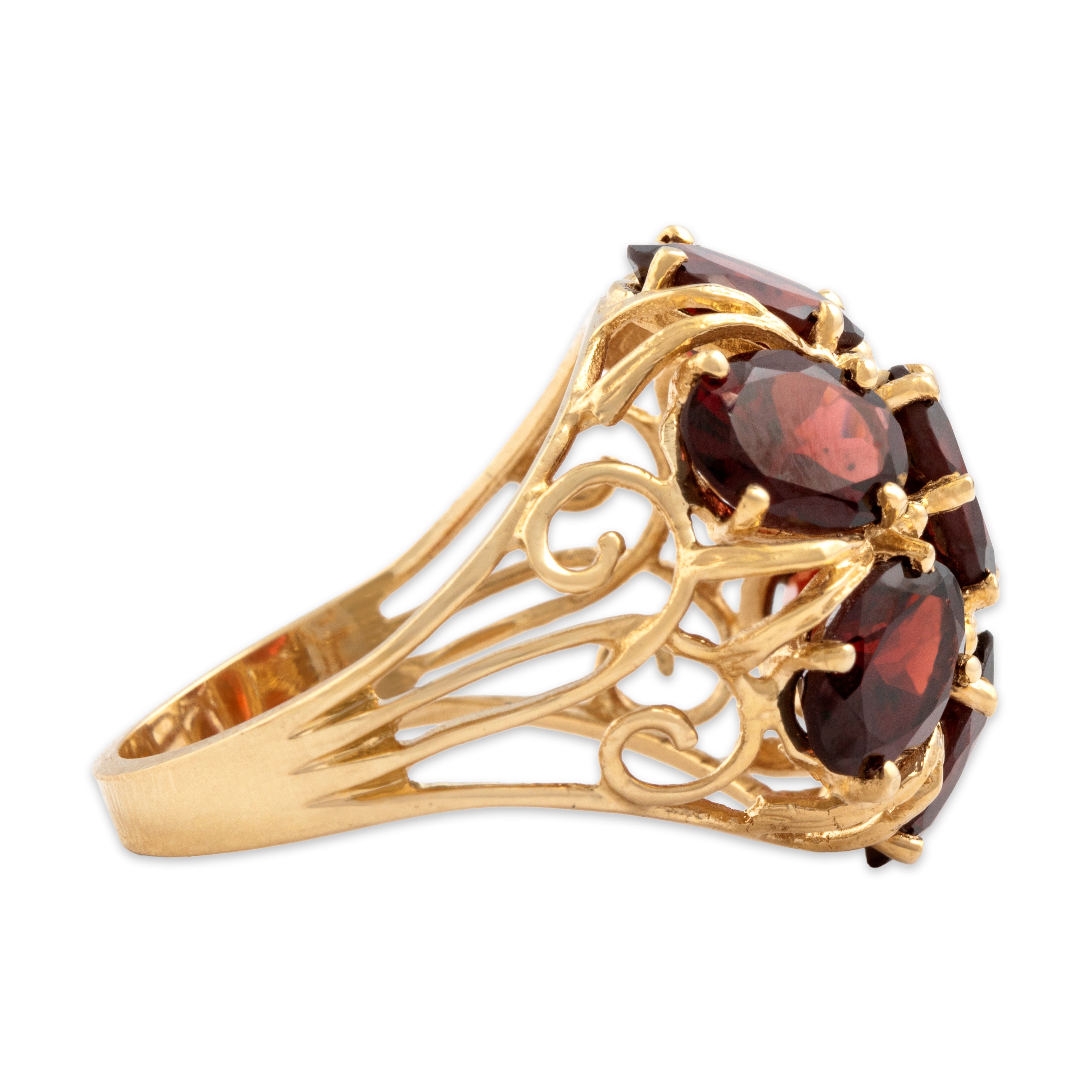 Vintage Large 10k Yellow Gold 10.26cttw Garnet Dome Oval Halo Ring - Side view