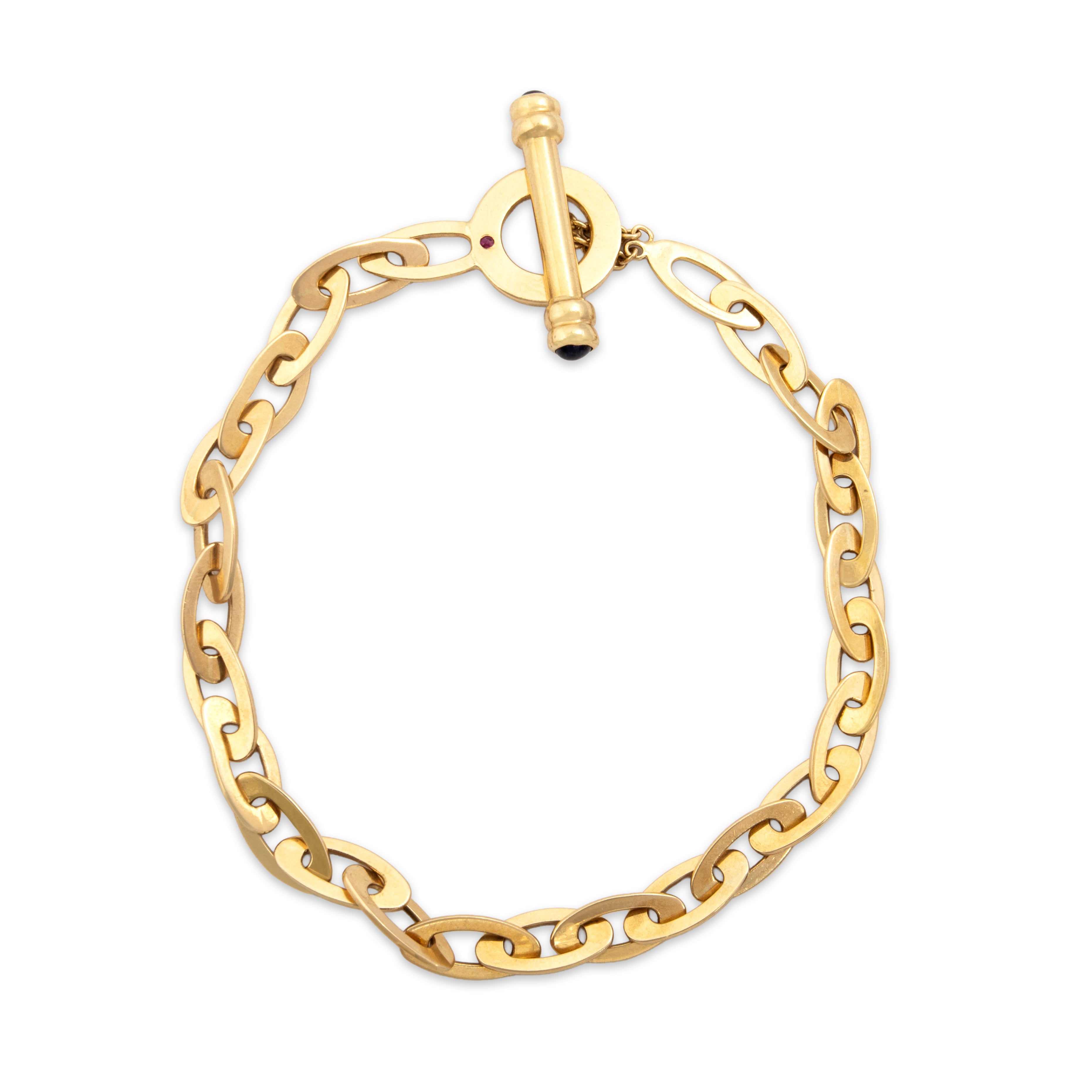 Vintage Roberto Coin Italian 18k Yellow Gold Blue Sapphire Oval Link Cabochon Clasp Bracelet - Overall view