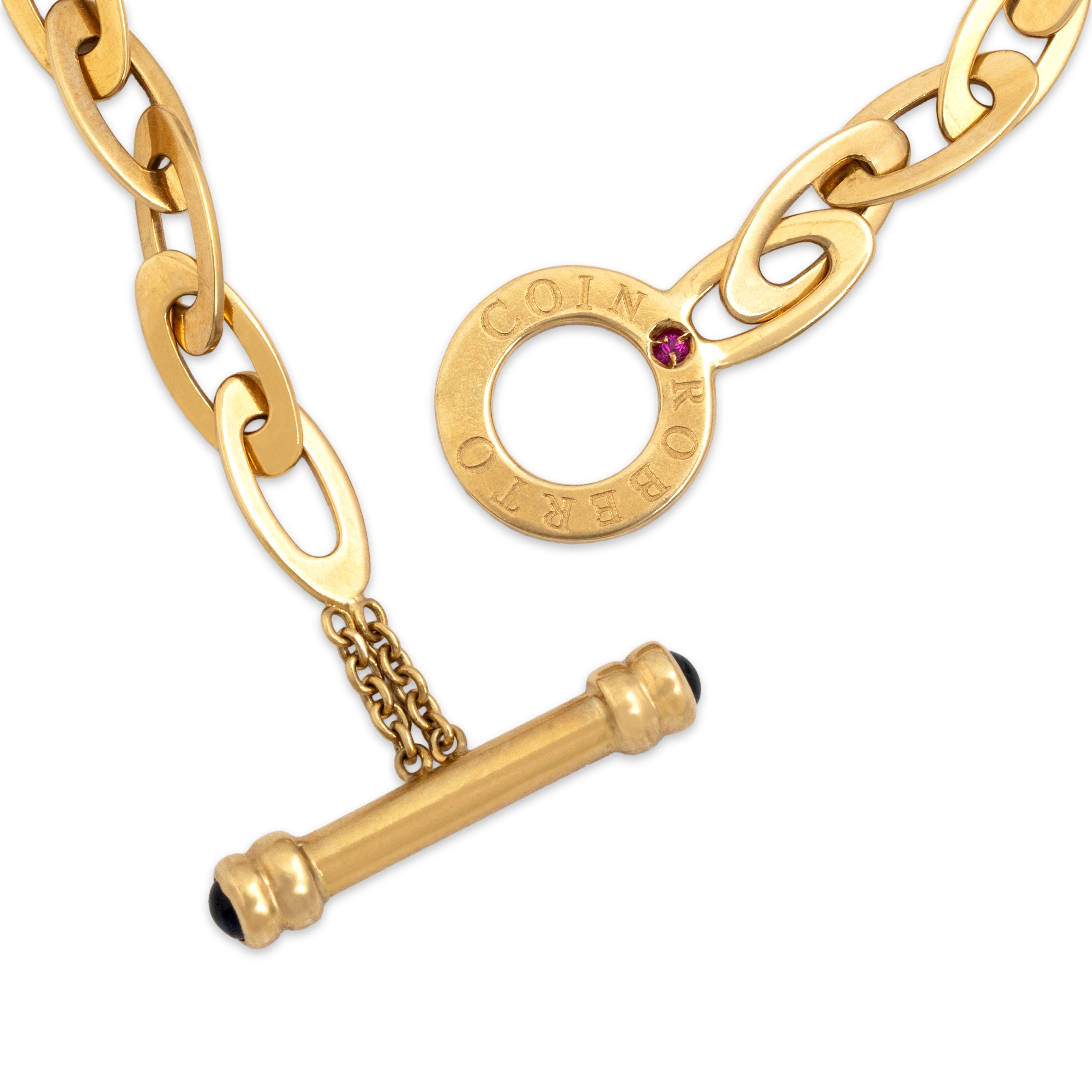 Vintage Roberto Coin Italian 18k Yellow Gold Blue Sapphire Oval Link Cabochon Clasp Bracelet - clasp view