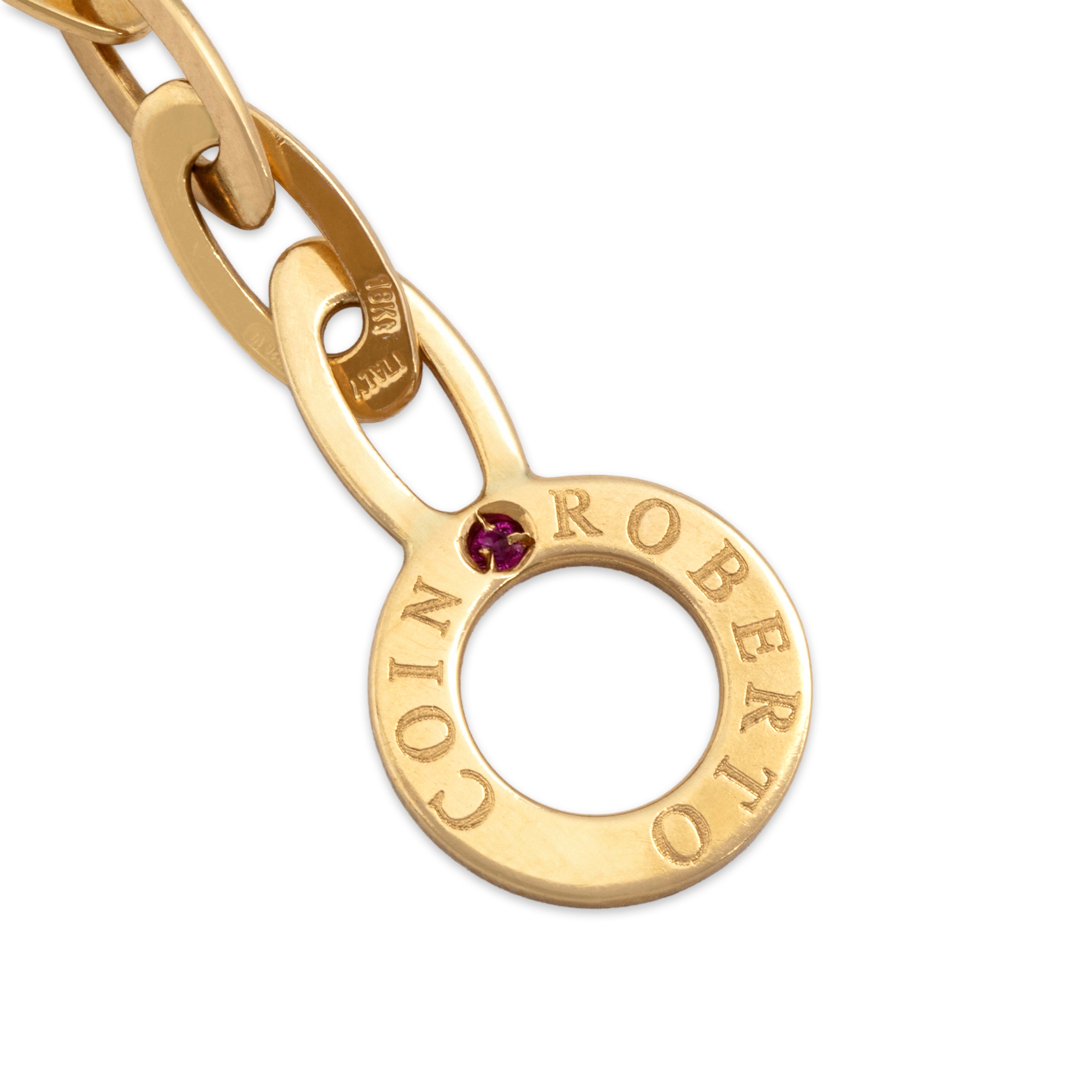 Vintage Roberto Coin Italian 18k Yellow Gold Blue Sapphire Oval Link Cabochon Clasp Bracelet - Hallmark view