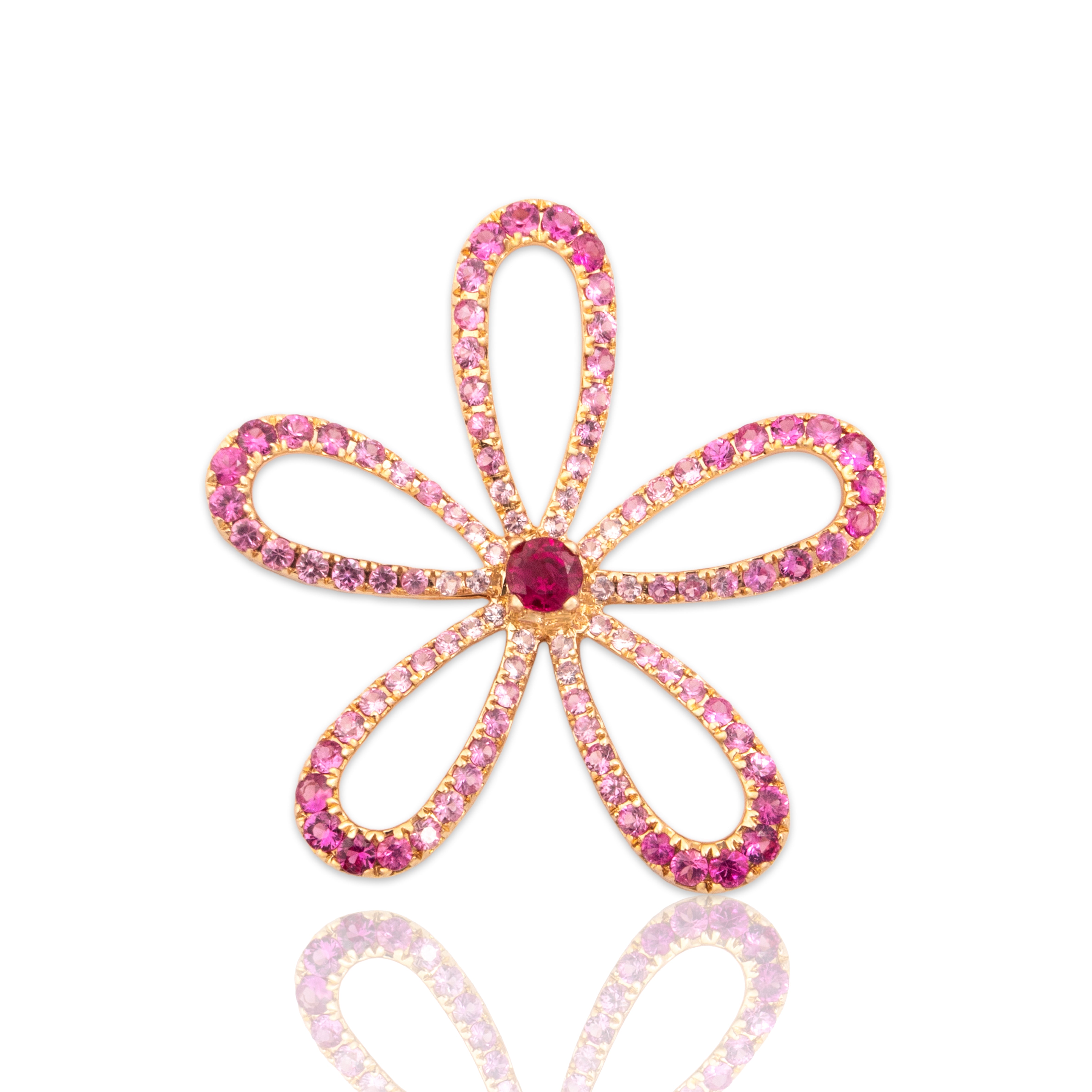 Vintage Large 18k Rose Gold Ruby 2.3cttw Pink Sapphire Fabulous Flower Pendant