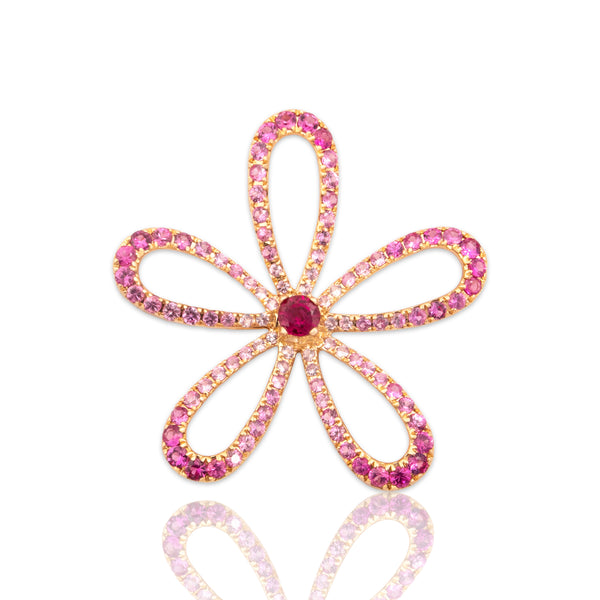 Vintage Large 18k Rose Gold Ruby 2.3cttw Pink Sapphire Fabulous Flower Pendant