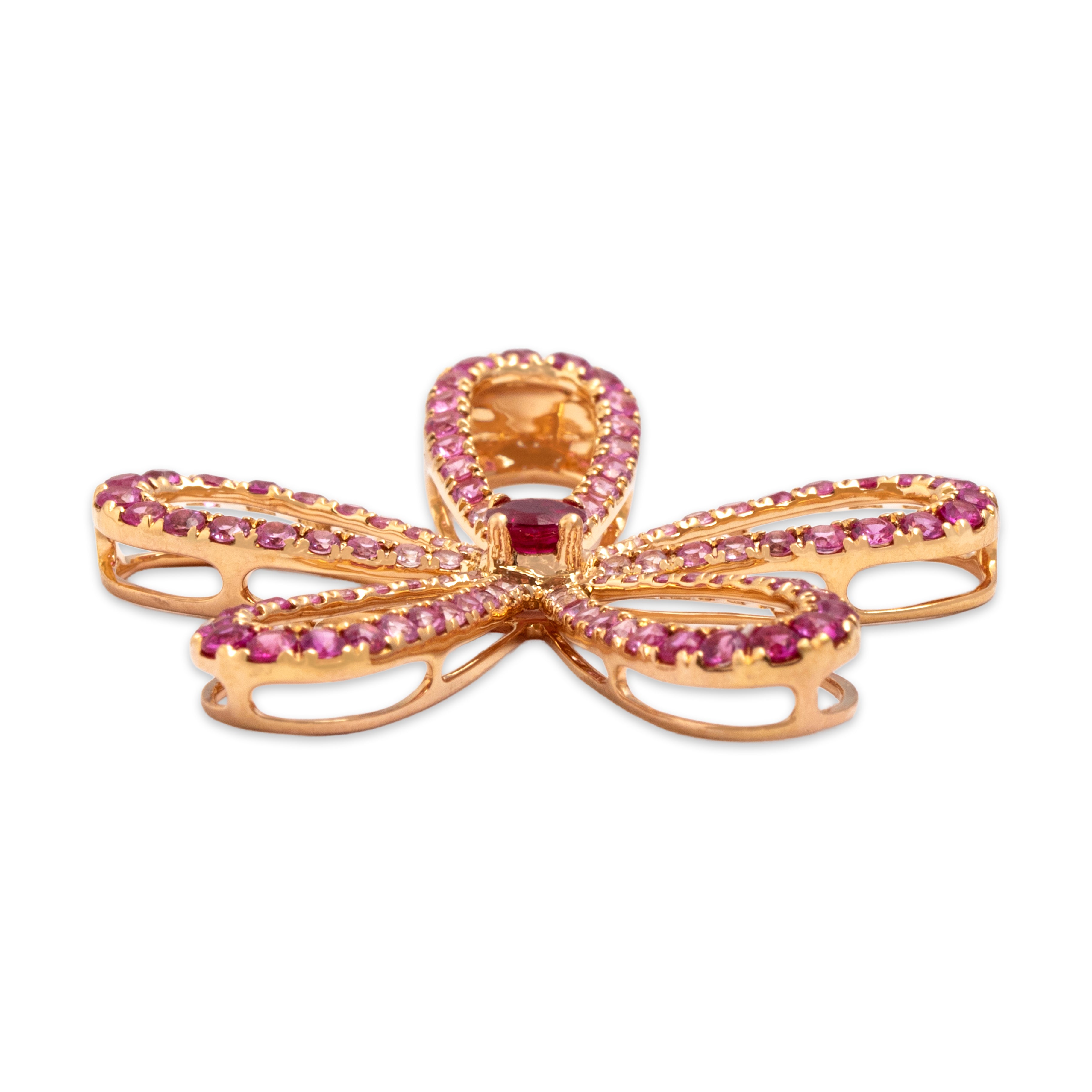 Vintage 18k Rose Gold Ruby Pink Sapphire Fabulous Floral Statement Pendant - Side view