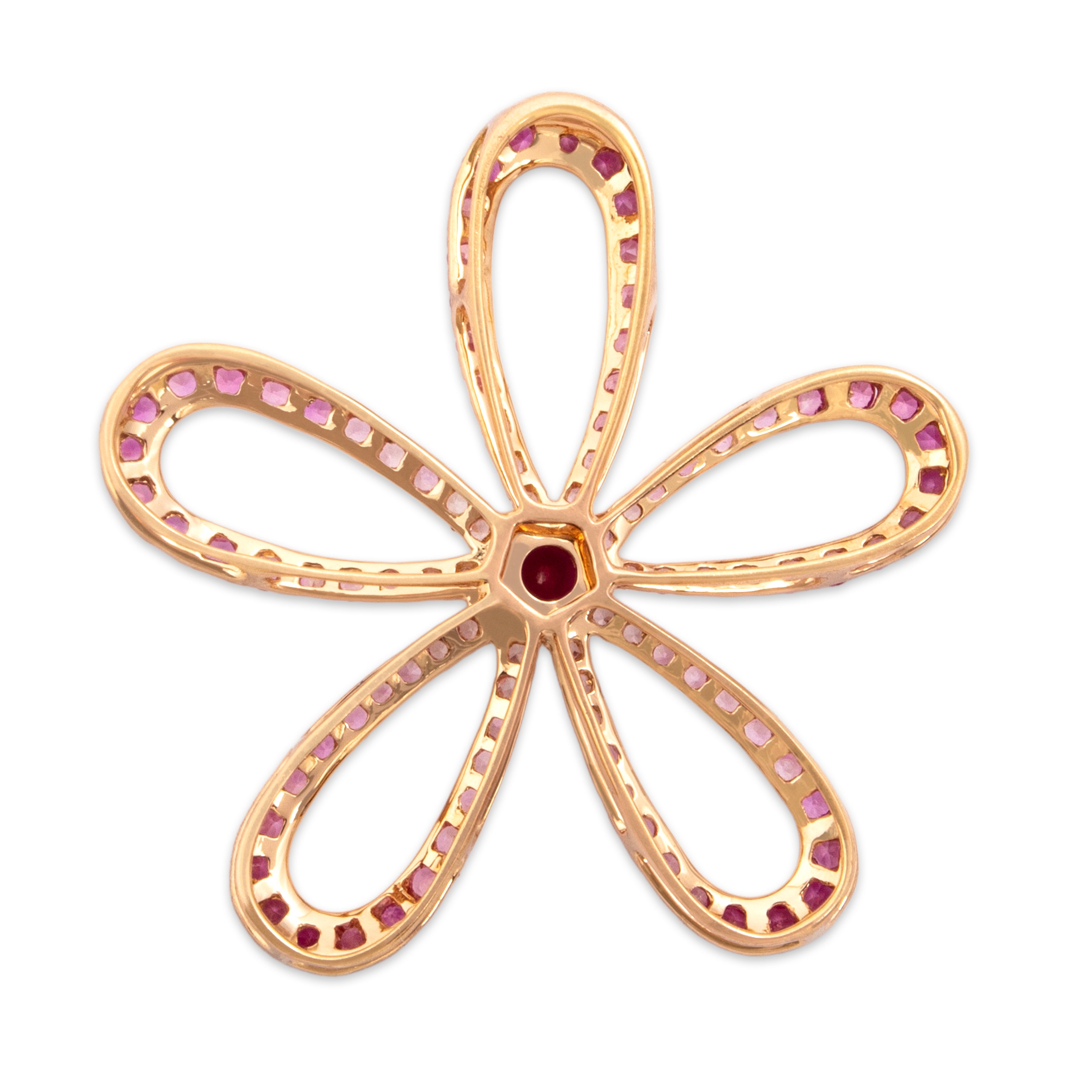 Vintage 18k Rose Gold Ruby Pink Sapphire Fabulous Floral Statement Pendant - Back view