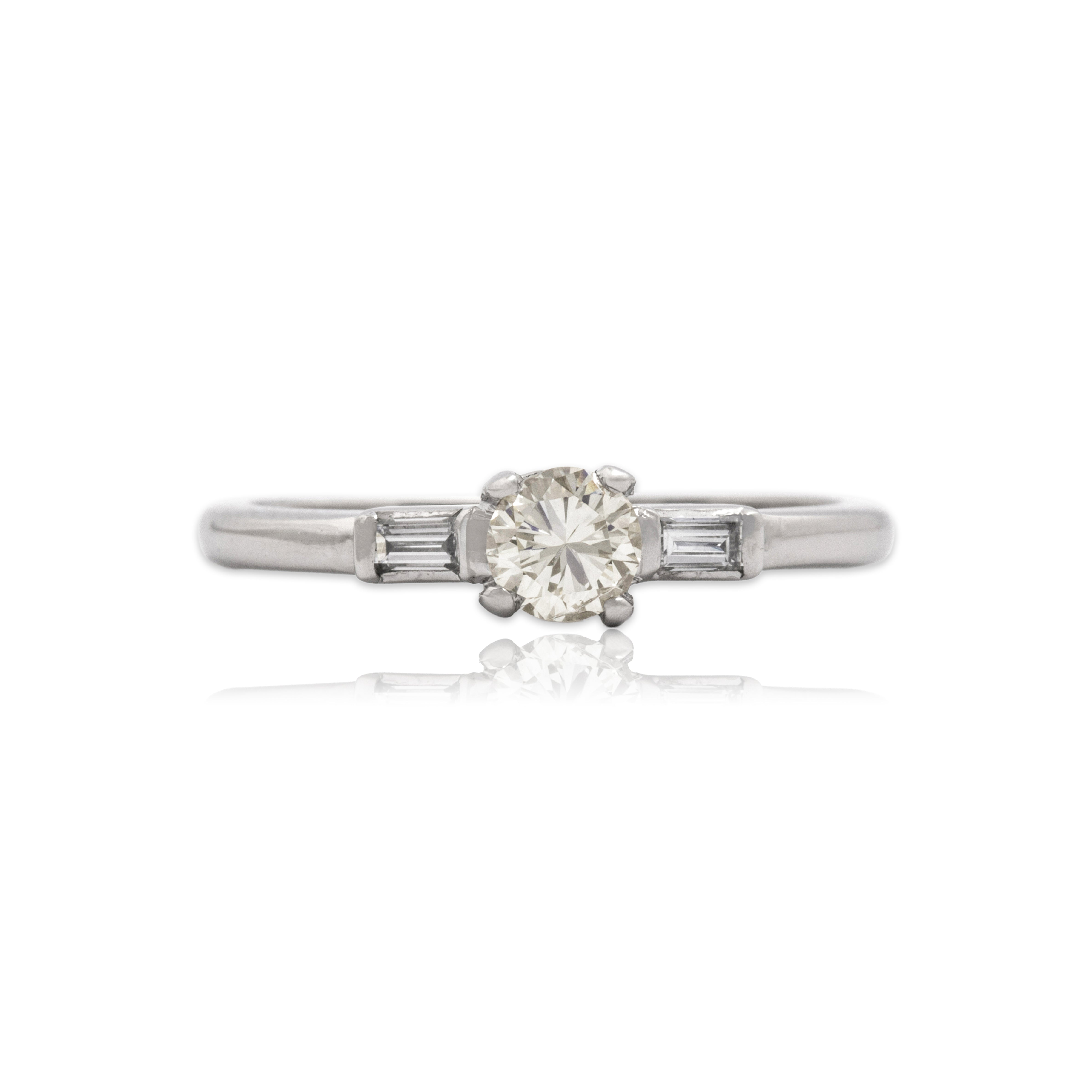 Vintage Platinum Diamond Sparkling Baguette Shoulder Ring 5.00
