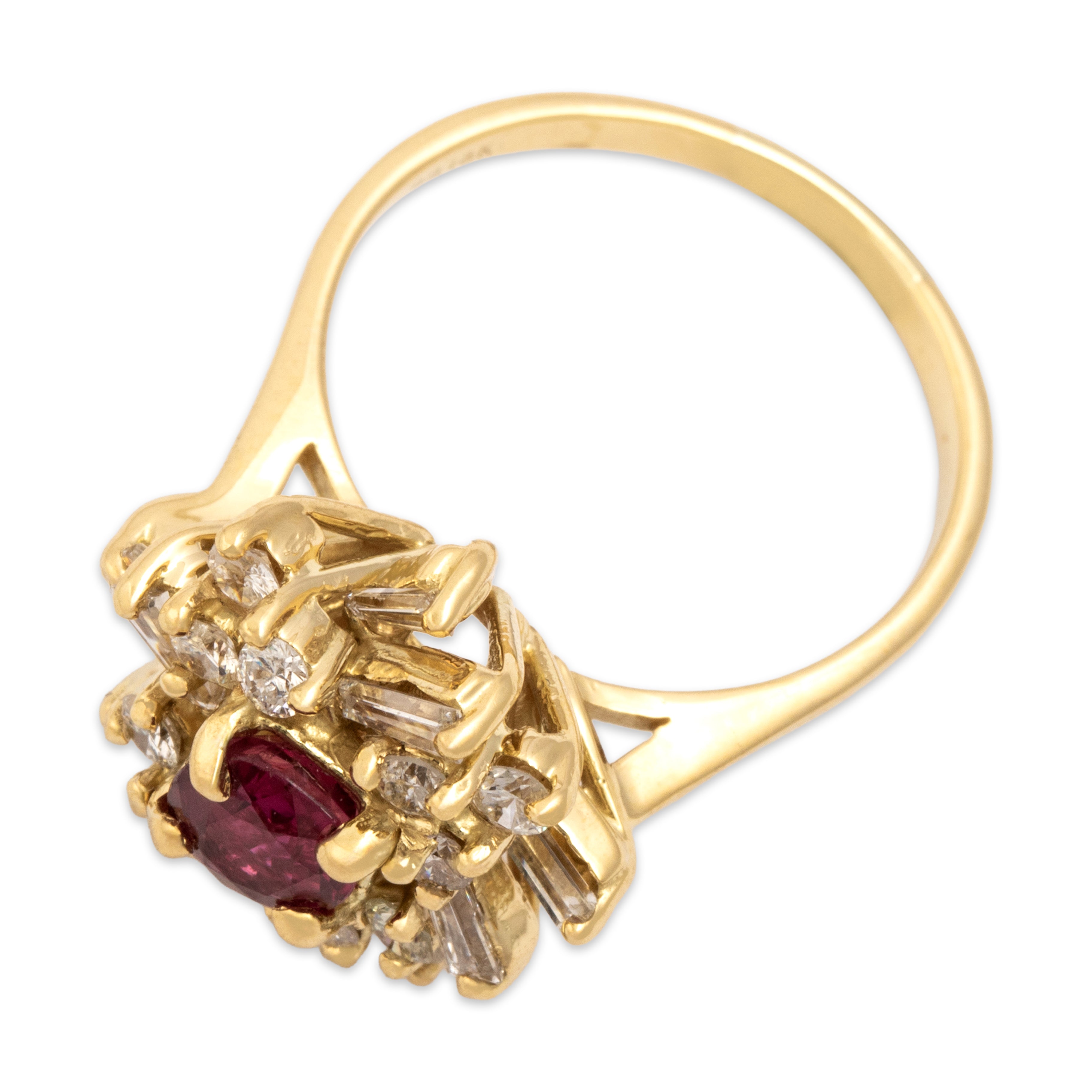 Vintage 18k Yellow Gold 1.01ct Ruby 1.06cttw Diamond Stellar Halo Ring - Overall view