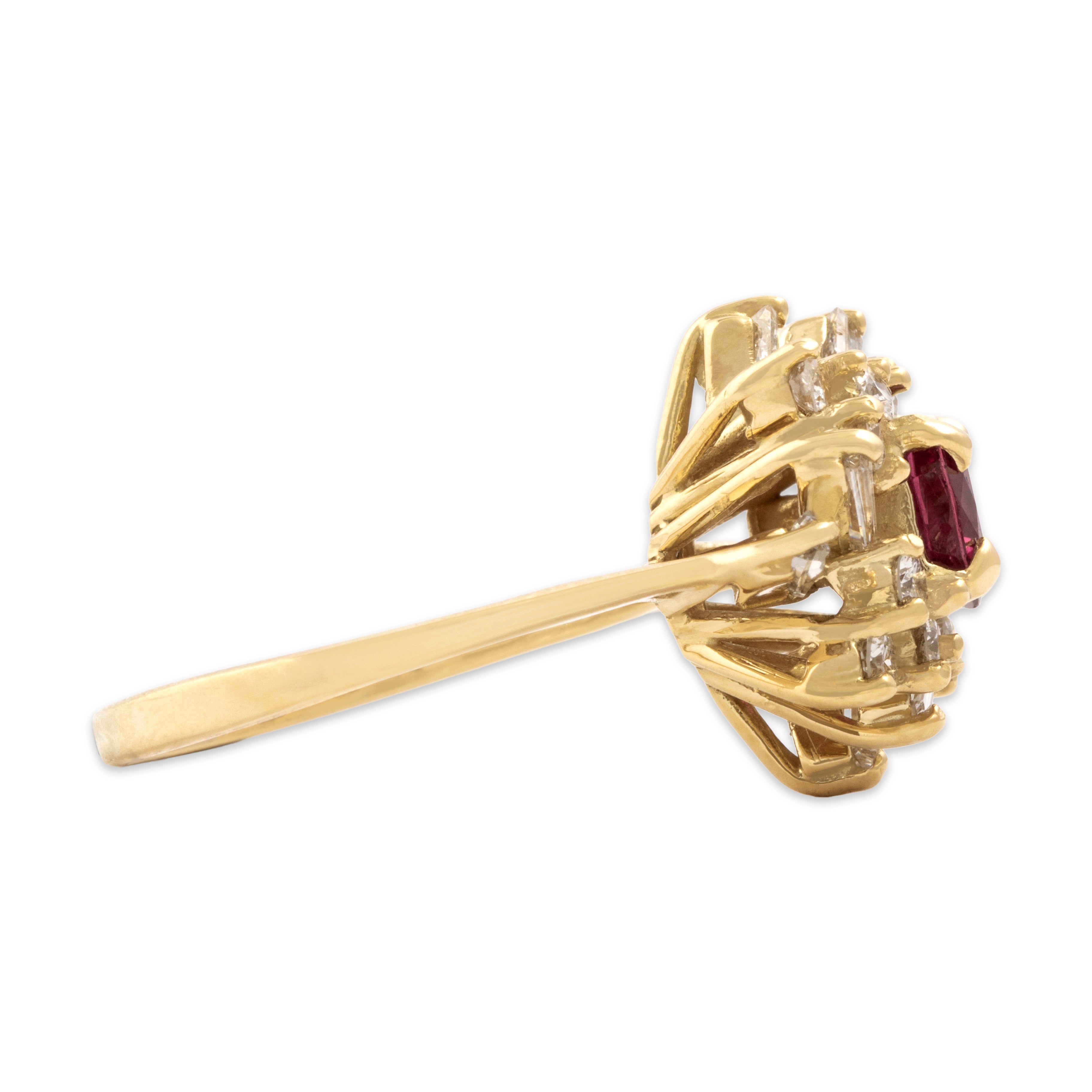 Vintage 18k Yellow Gold 1.01ct Ruby 1.06cttw Diamond Stellar Halo Ring - Side view