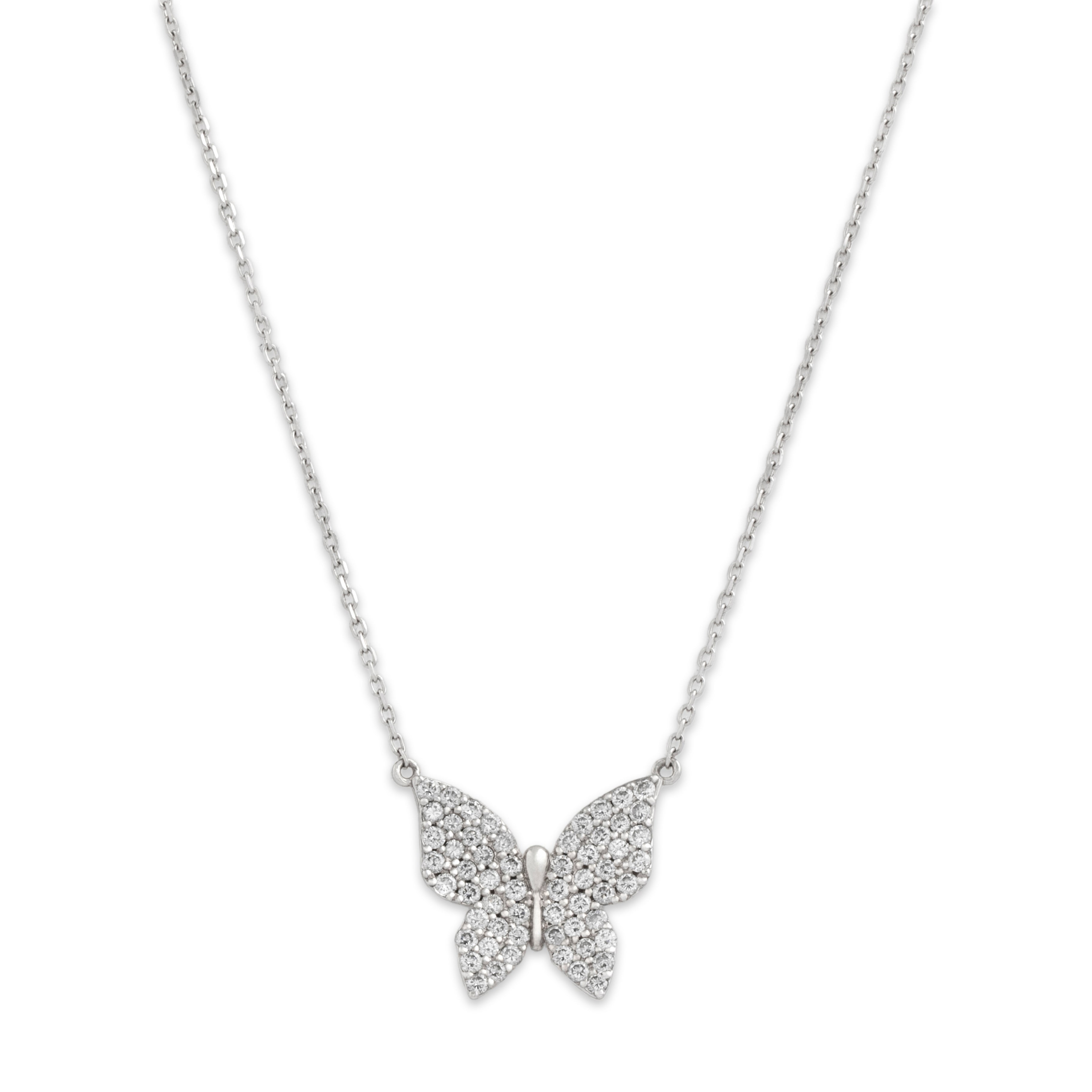 Estate 14k White Gold .68cttw Diamond Shimmering Butterfly Necklace - Close-up view