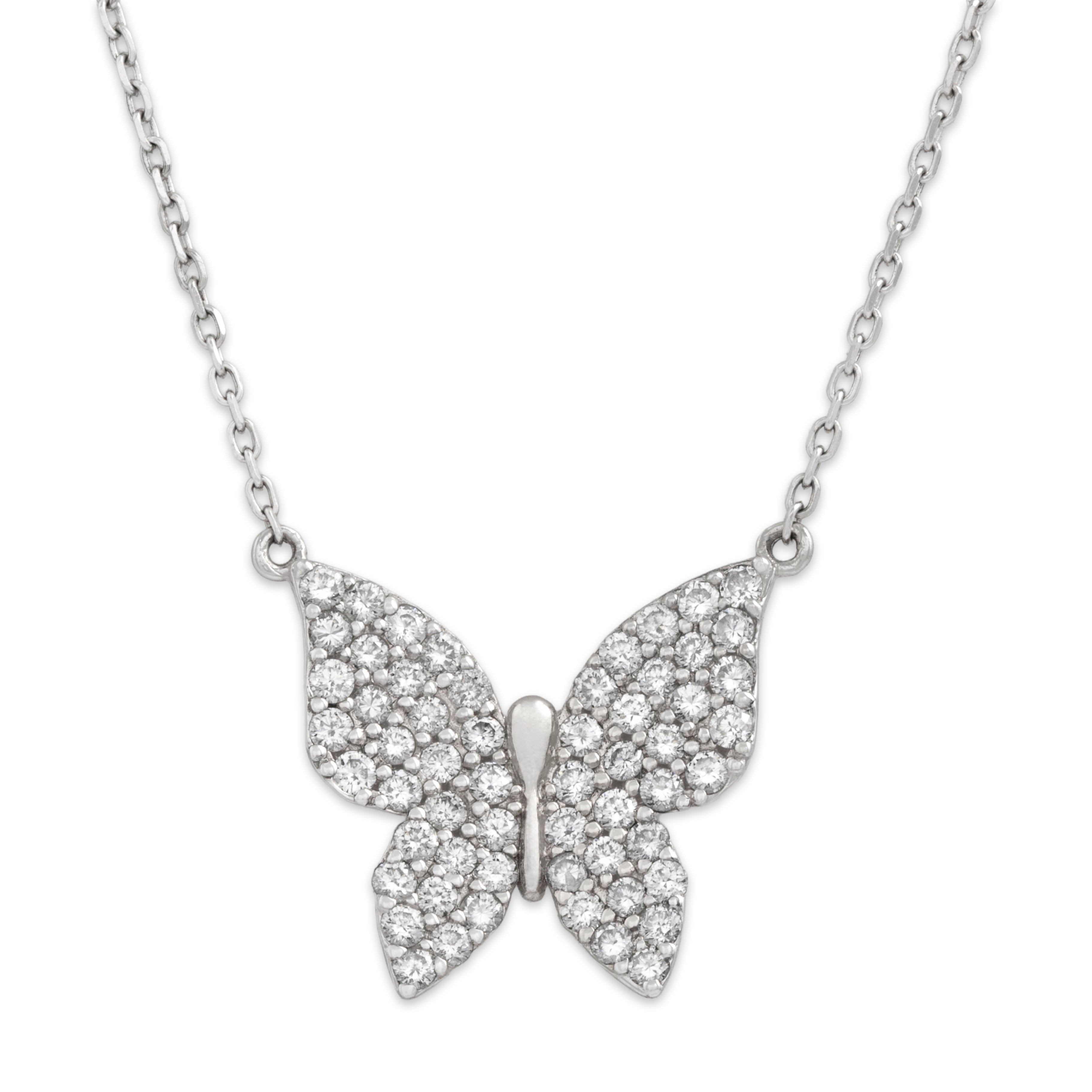 Estate 14k White Gold .68cttw Diamond Shimmering Butterfly Necklace - detail view #1