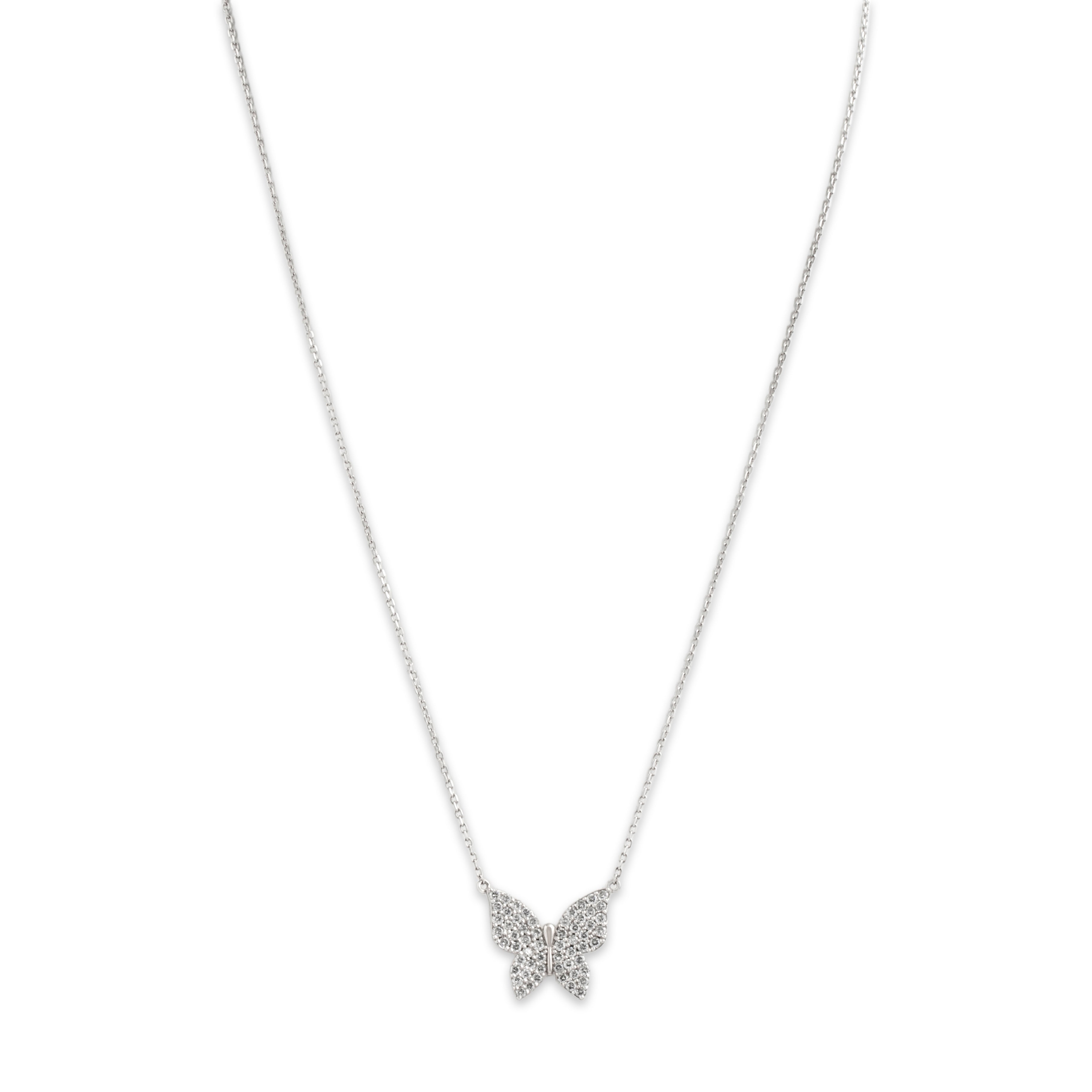 Estate 14k White Gold .68cttw Diamond Shimmering Butterfly Necklace - detail view #2