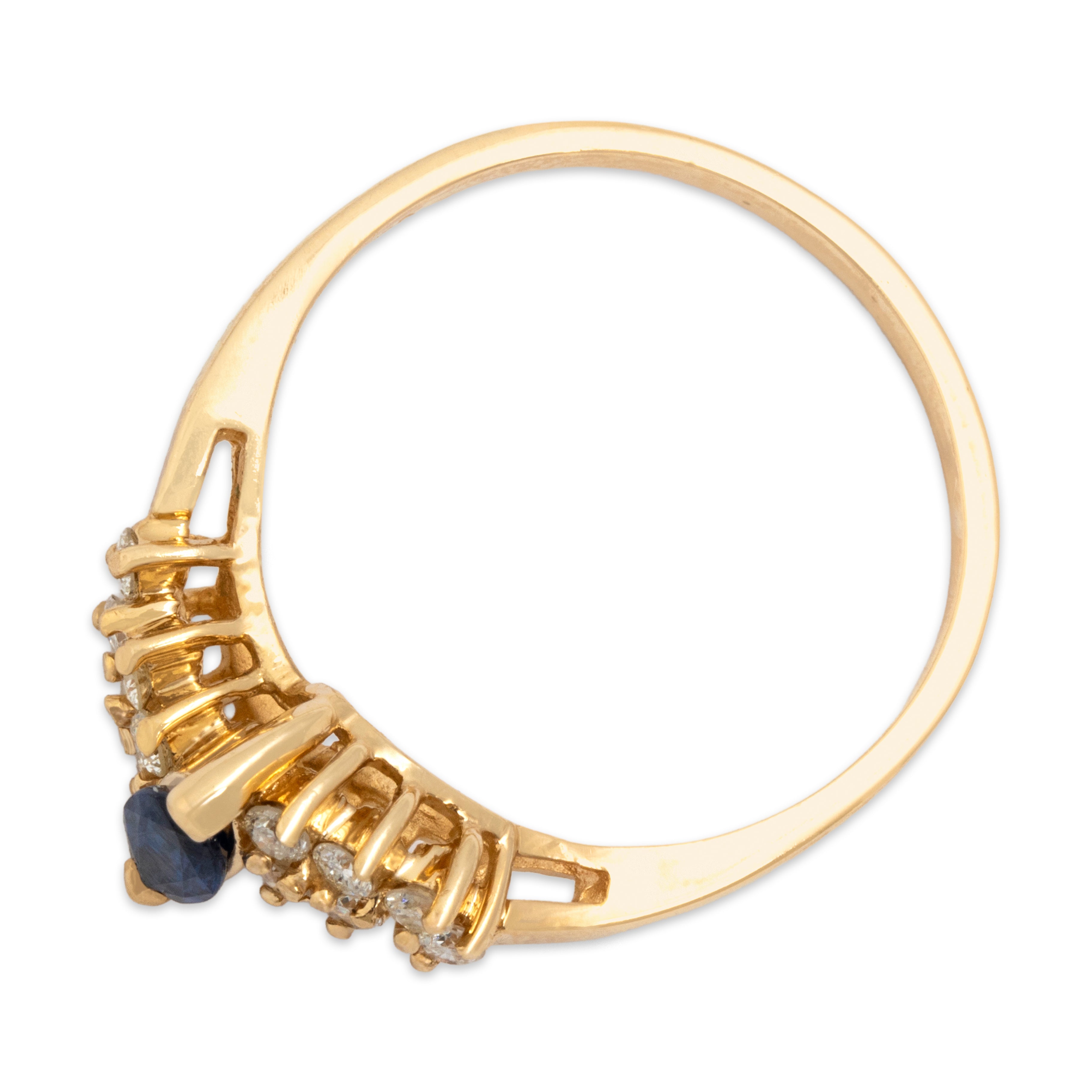 Vintage 14k Yellow Gold Blue Sapphire Diamond Dazzling Bypass Marquise Ring - Overall view