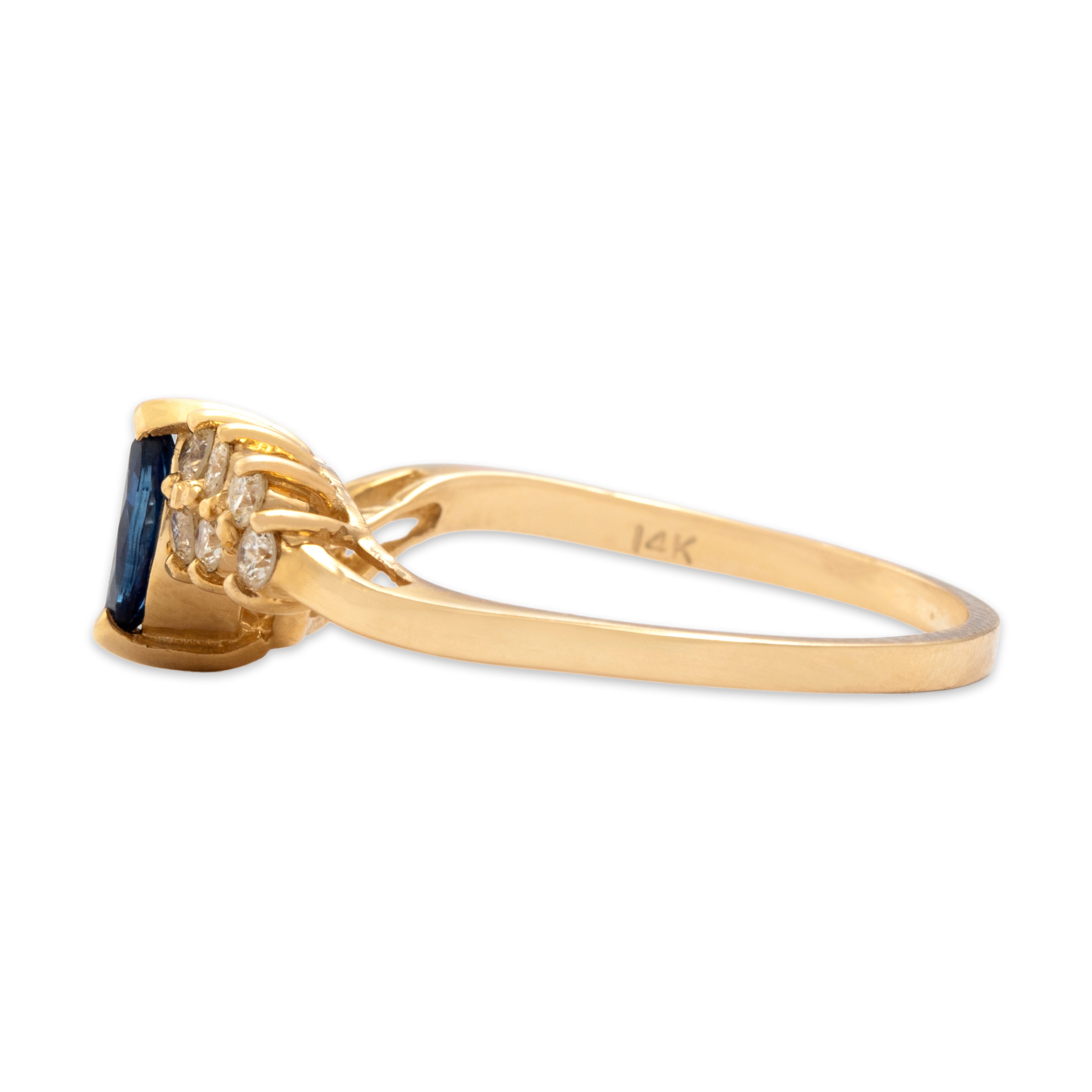 Vintage 14k Yellow Gold Blue Sapphire Diamond Dazzling Bypass Marquise Ring - Side view