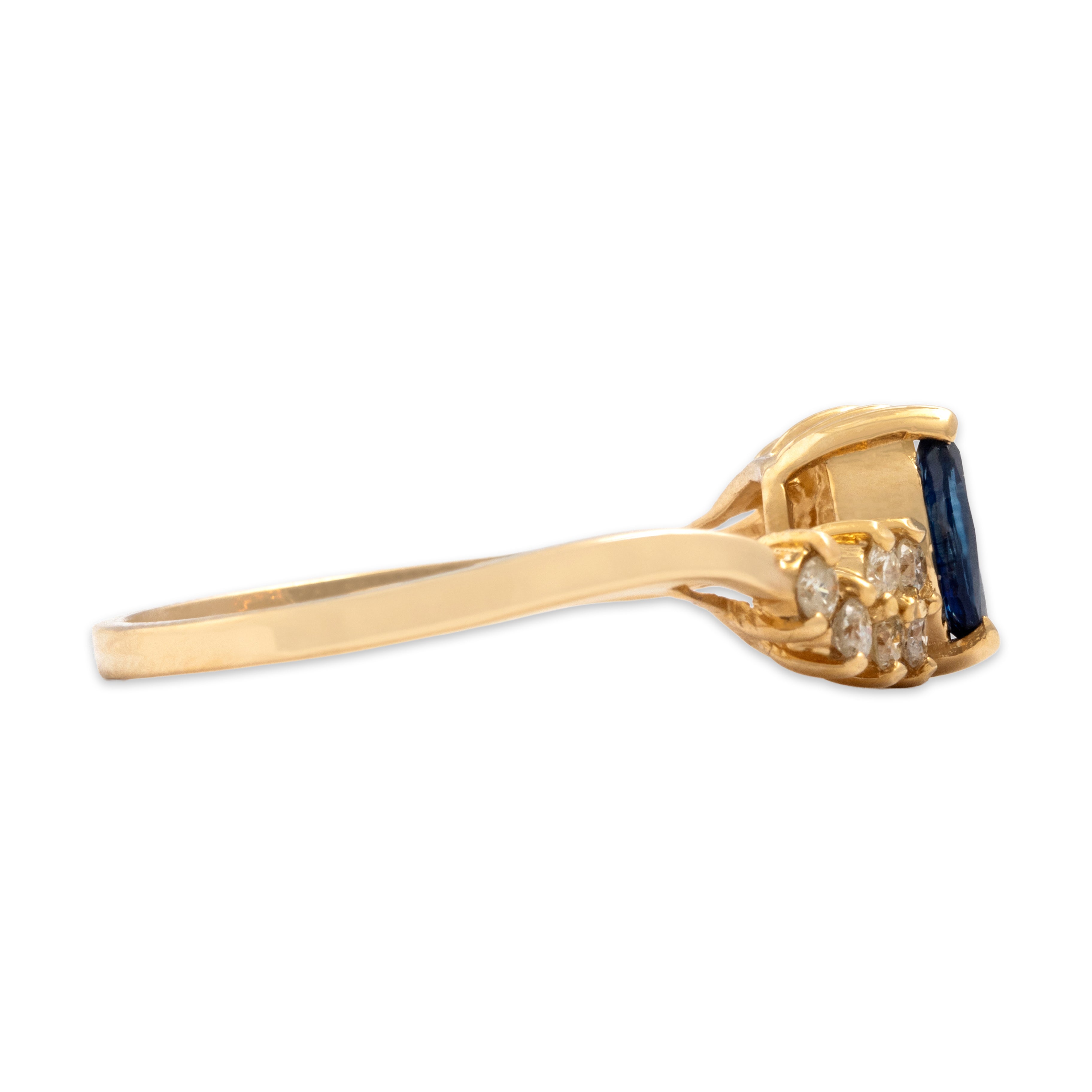 Vintage 14k Yellow Gold Blue Sapphire Diamond Dazzling Bypass Marquise Ring - Side view