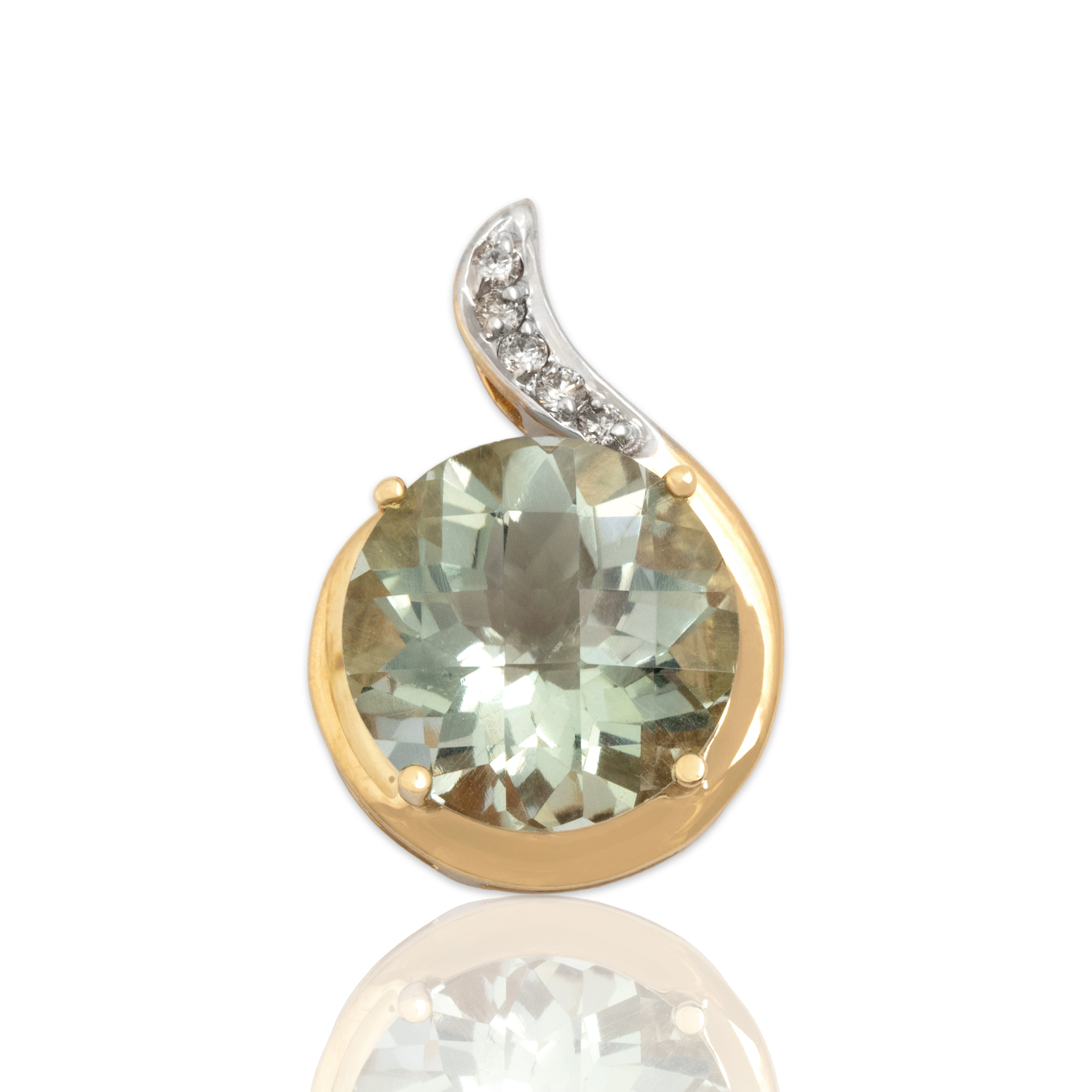 Vintage 14k Yellow Gold Prasiolite Diamond Checkerboard Drop Twist Pendant - Close-up view