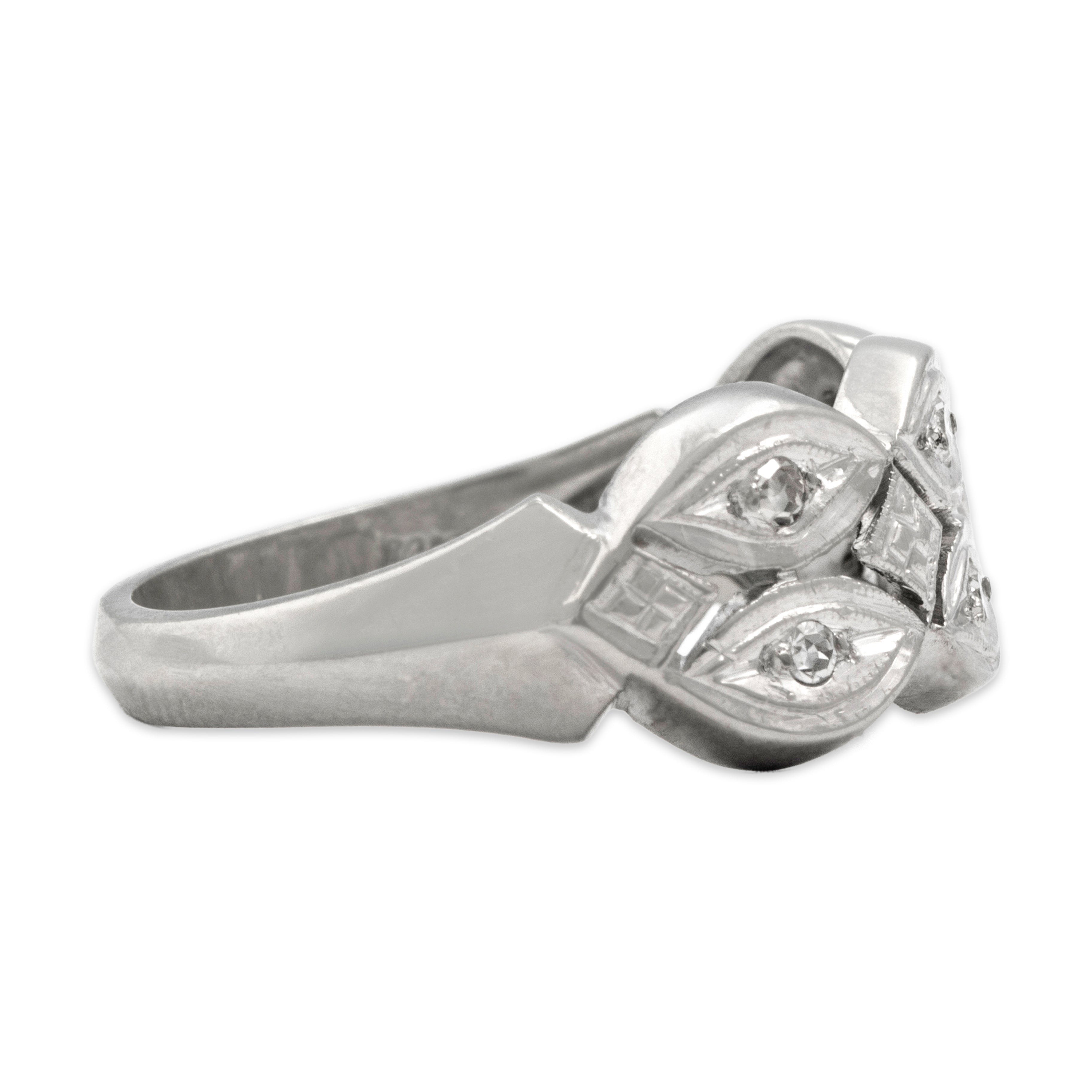Vintage 14k White Gold Diamond Geometric Symmetry Ring - Side view