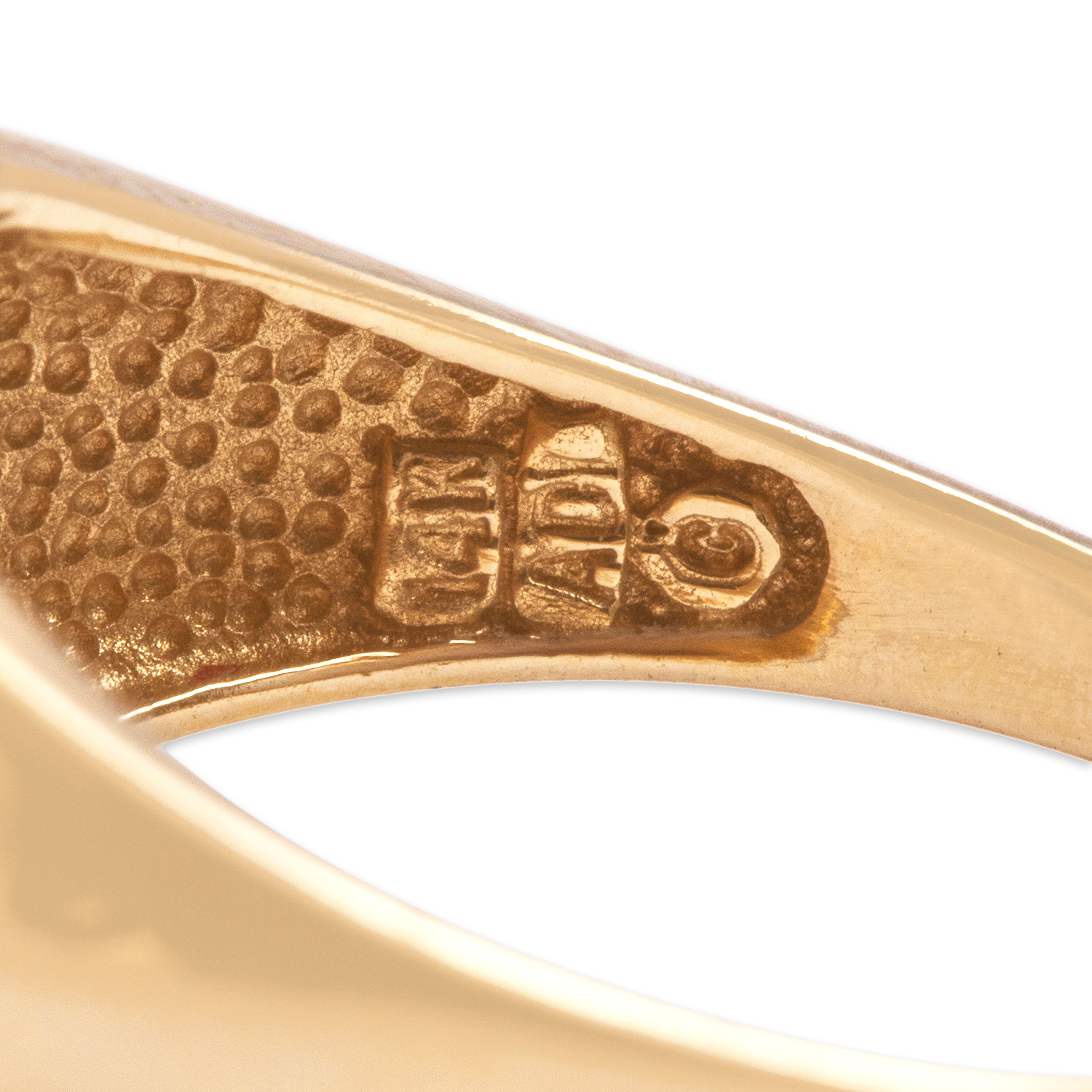 Vintage Wide 14k Yellow Gold Ruby Diamond Wavy Marquise Trio Band Ring - Hallmark view