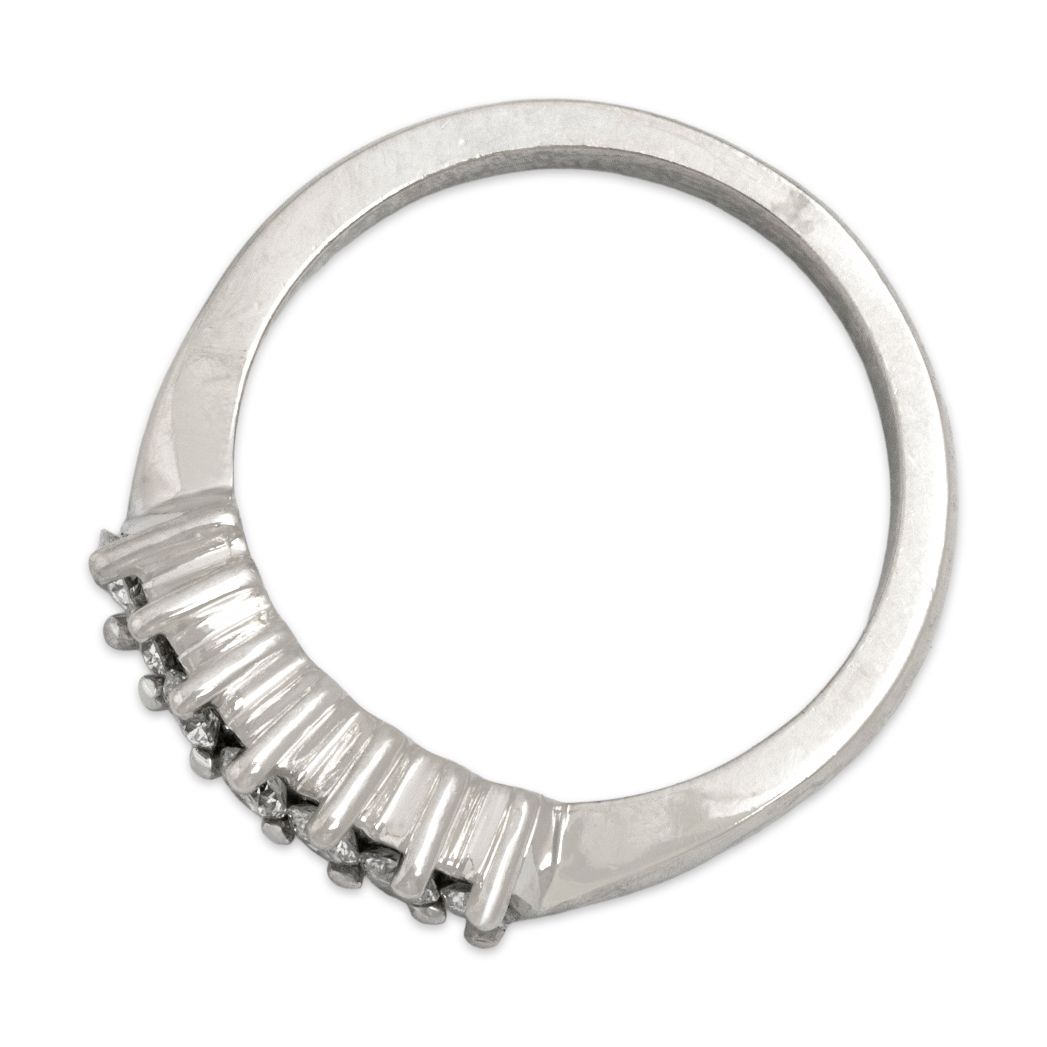 Vintage 14k White Gold Diamond Curved Wedding Band Ring - detail view #1