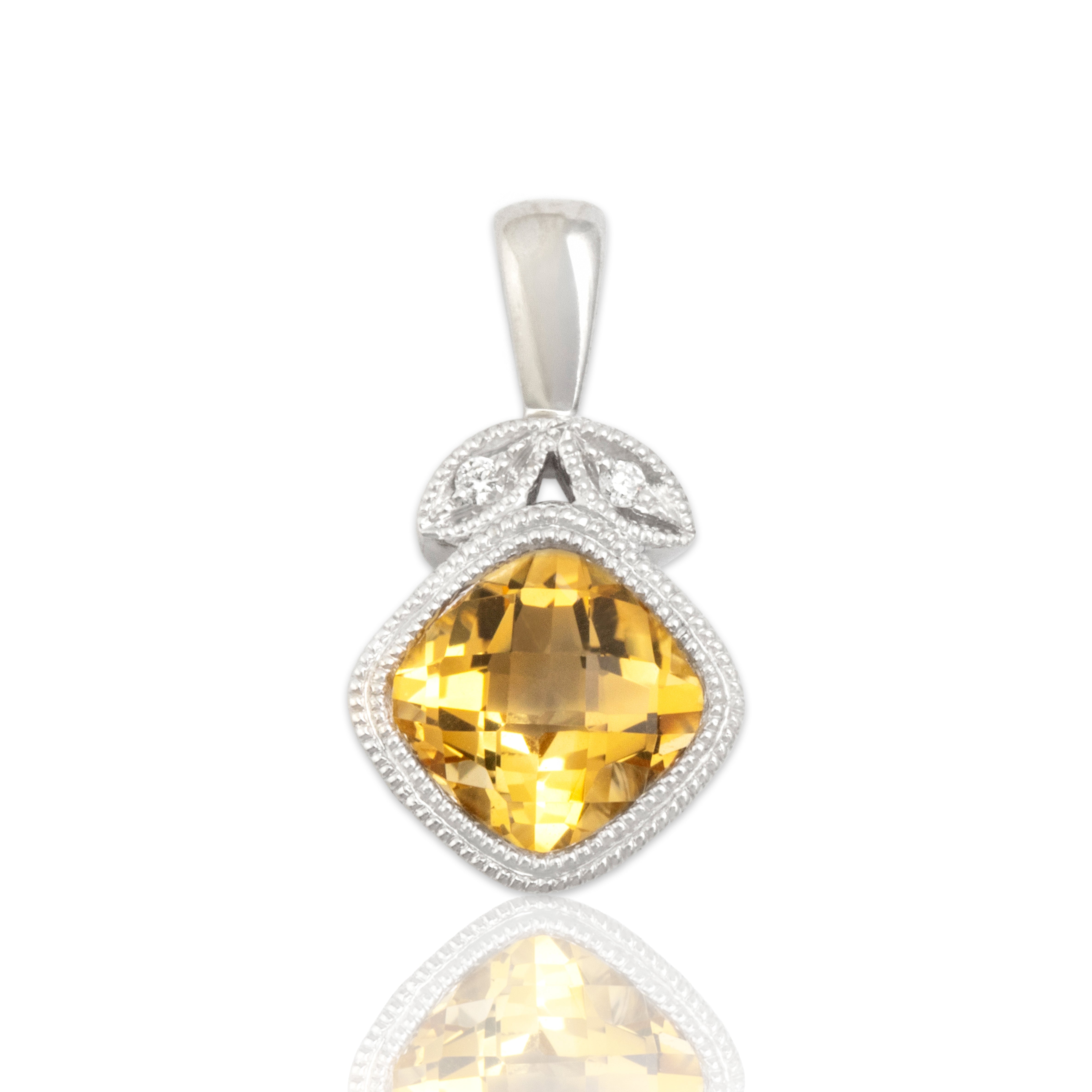 Vintage 14k White Gold Diamond Citrine Fruit Motif Pendant - Close-up view