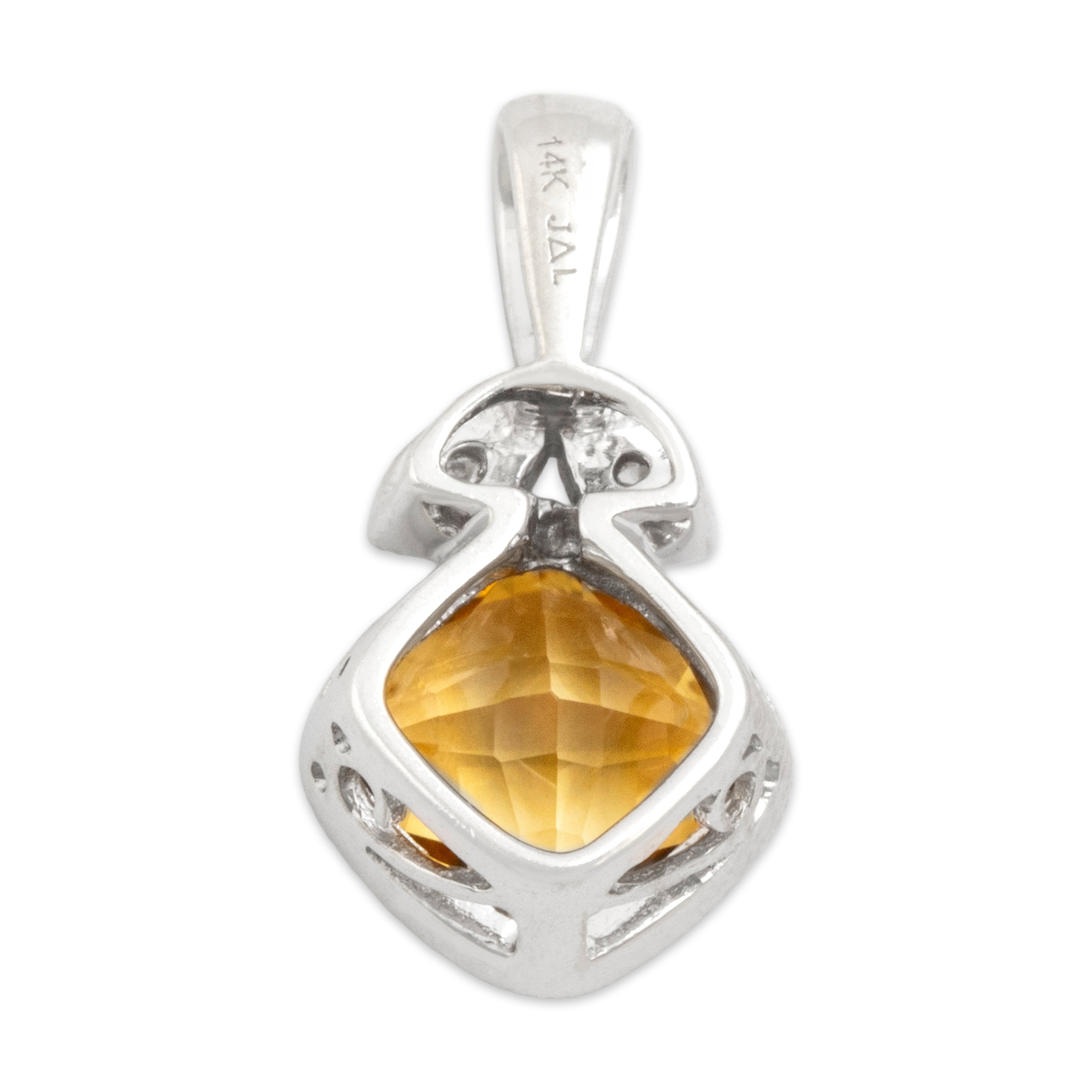 Vintage 14k White Gold Diamond Citrine Fruit Motif Pendant - Back view