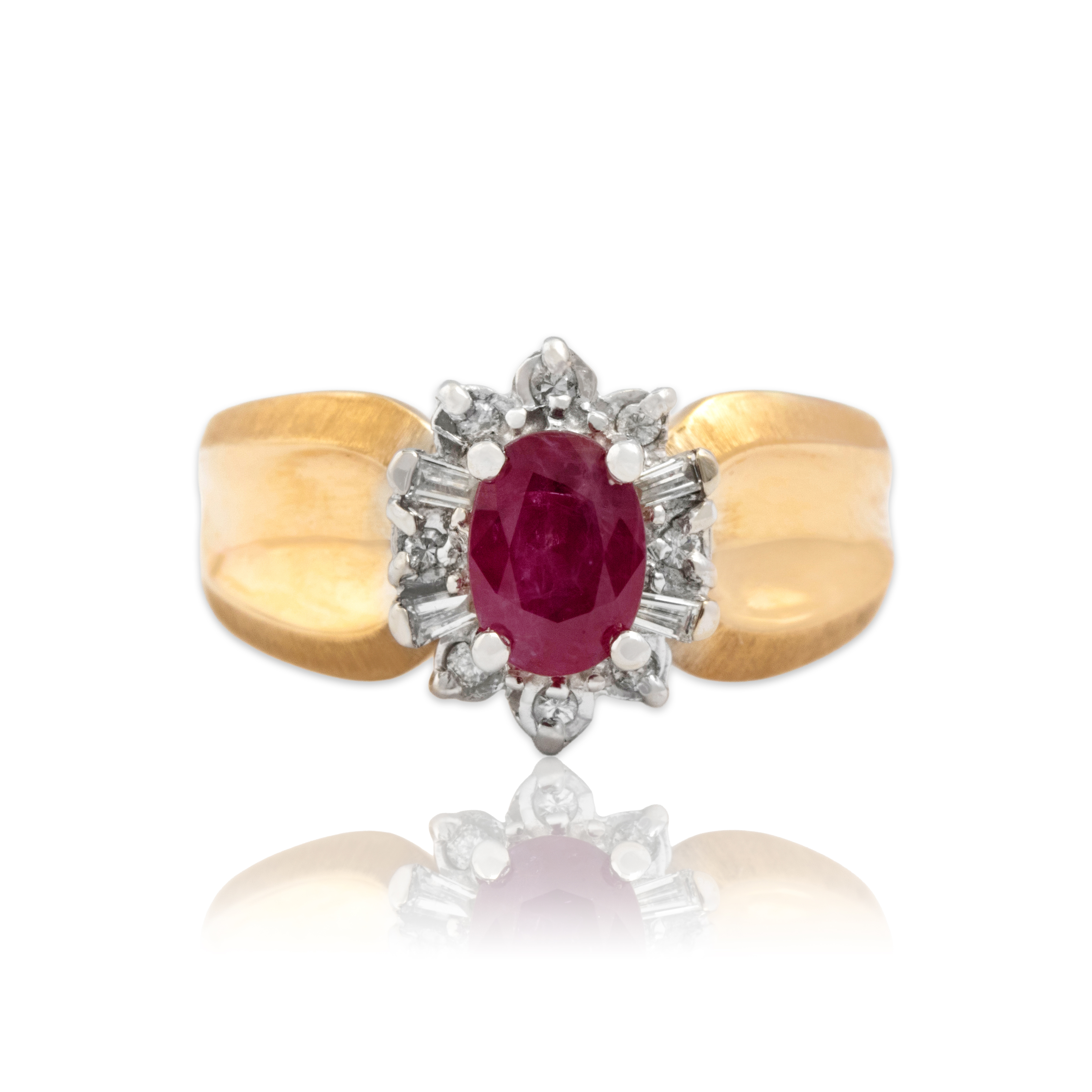 Vintage 14k Yellow & White Gold 1.16ct Ruby Diamond Mixed-Cut Halo Ring 8.25