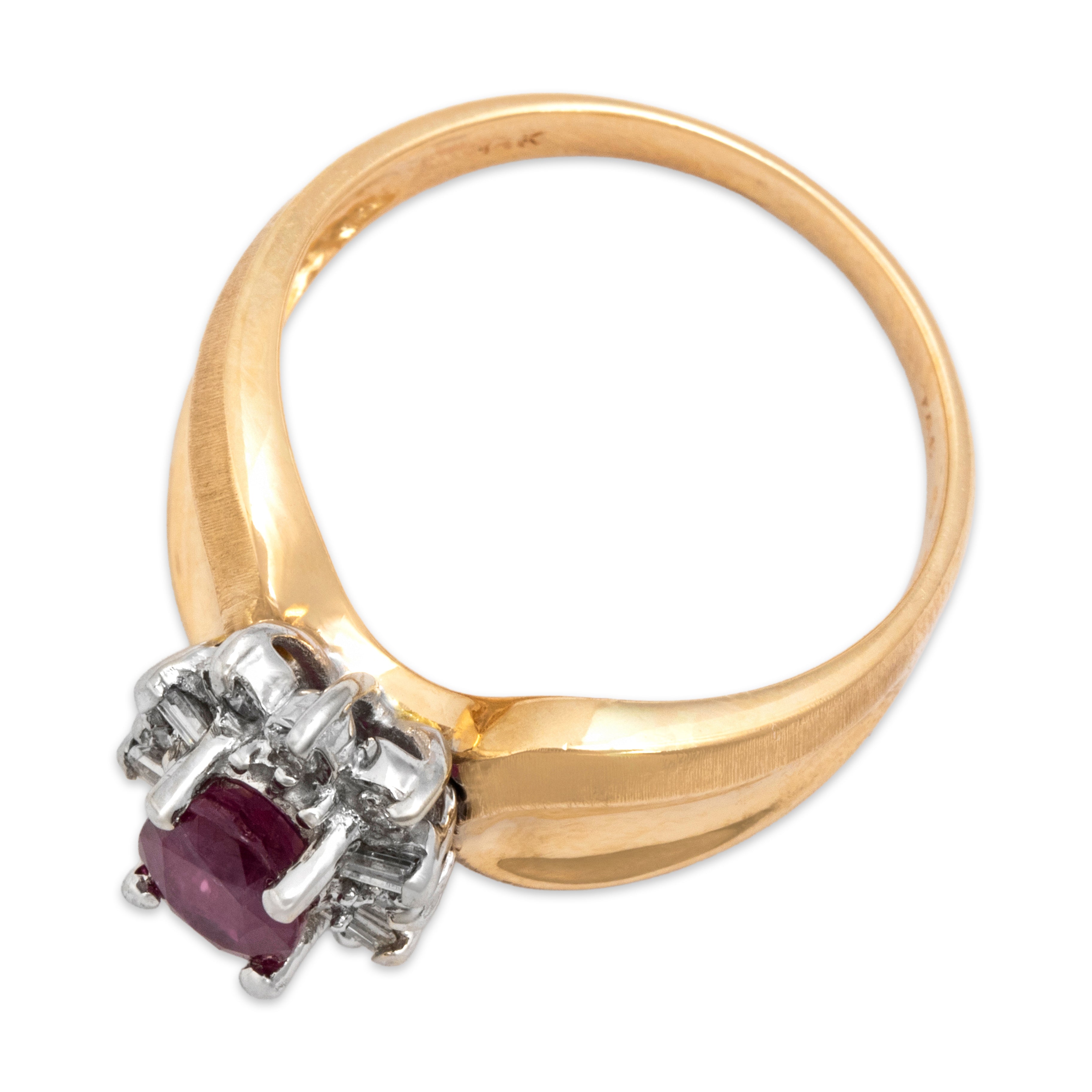 Vintage 14k Yellow & White Gold 1.16ct Ruby Diamond Bold Shoulder Mixed-Cut Halo Ring - Overall view