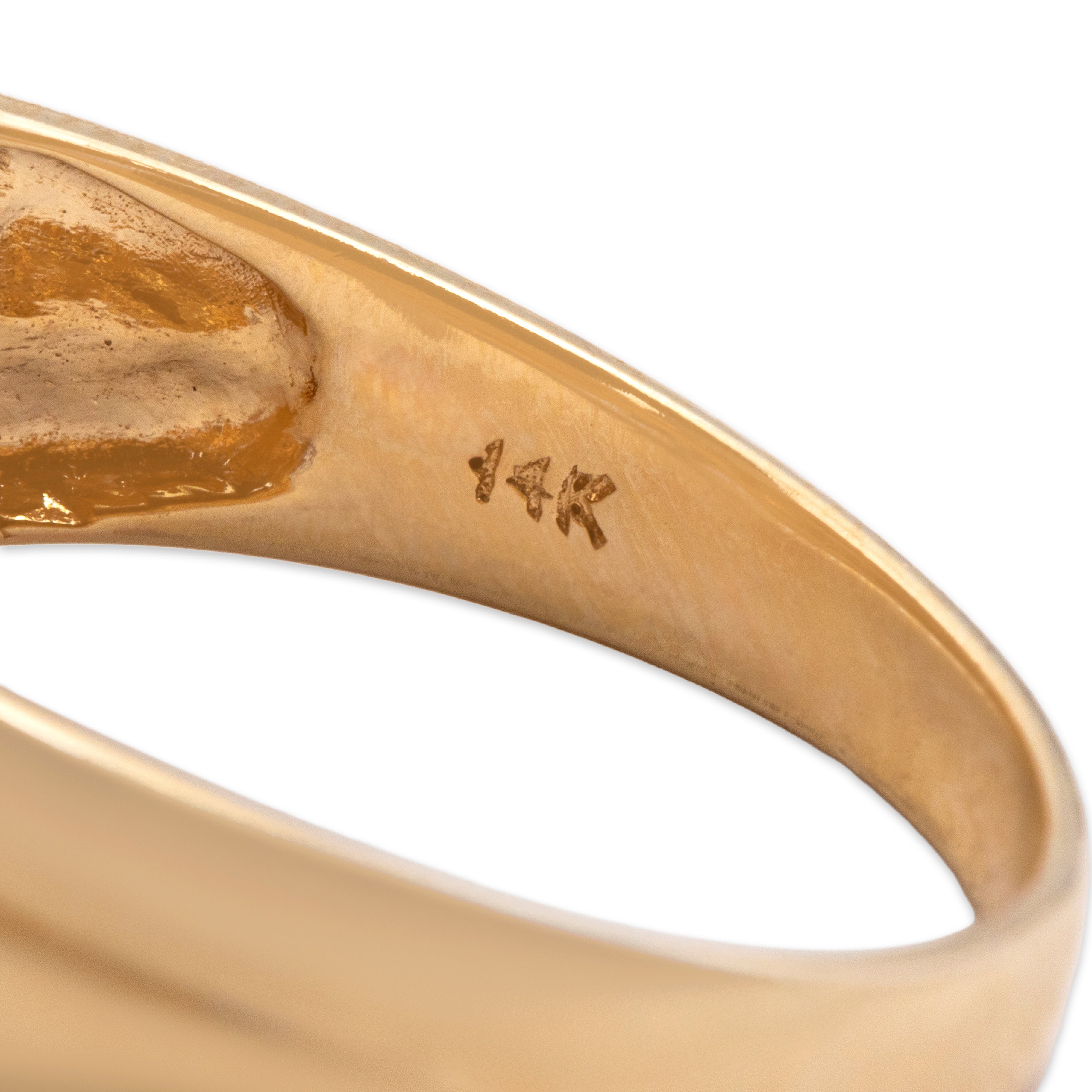 Vintage 14k Yellow & White Gold 1.16ct Ruby Diamond Bold Shoulder Mixed-Cut Halo Ring -Hallmark view