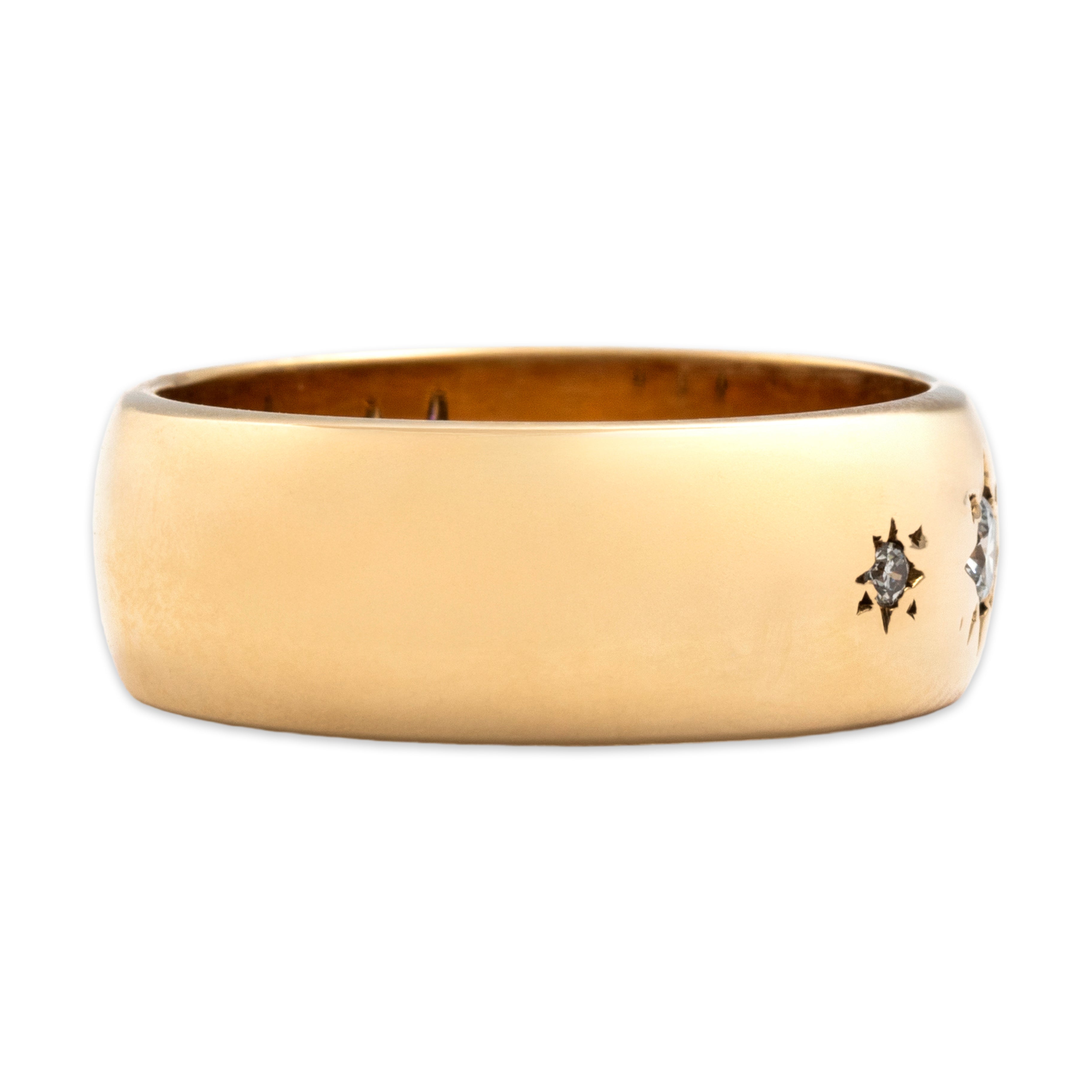 Vintage 14k Yellow Gold Diamond Wide Whimsical Star-Set Band Ring - Side view